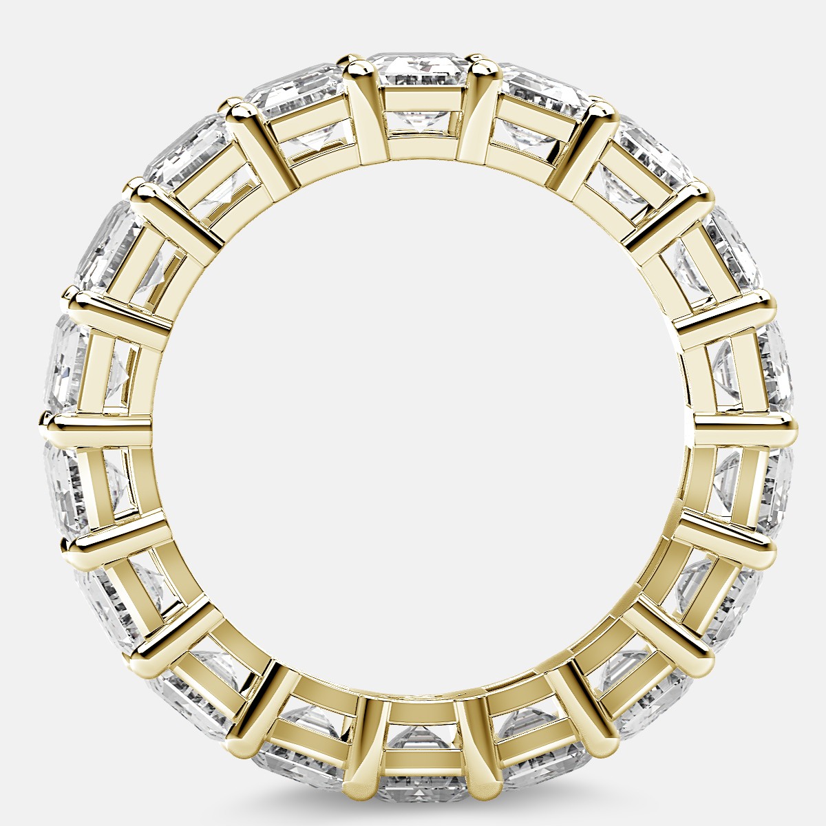 Eternity Ring with Prong Set Emerald Cut Diamonds in 18k Yellow Gold