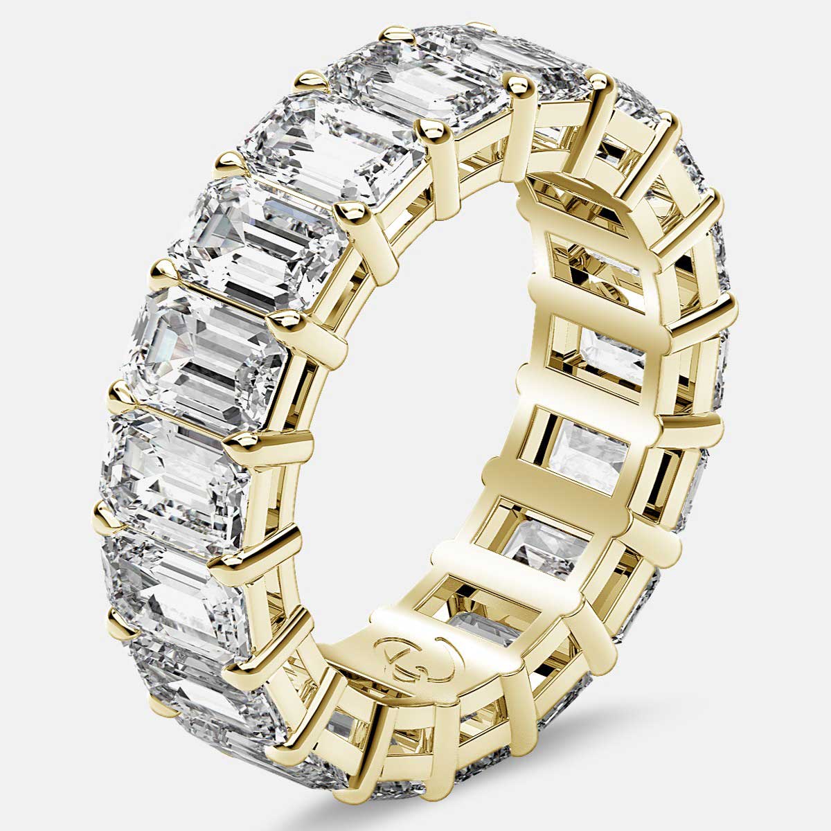 Eternity Ring with Prong Set Emerald Cut Diamonds in 18k Yellow Gold