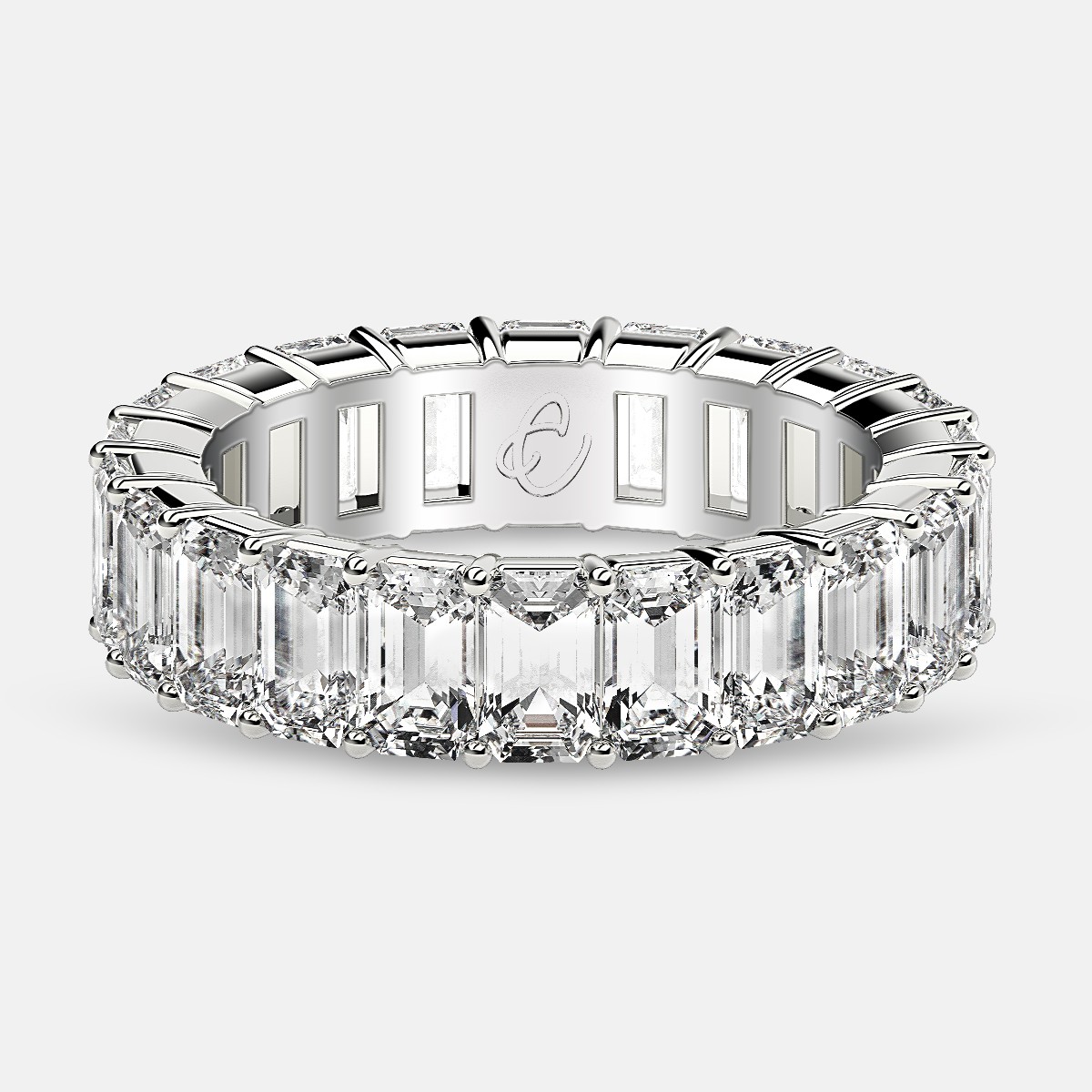 Classic Eternity Ring with Emerald Cut Diamonds in Platinum