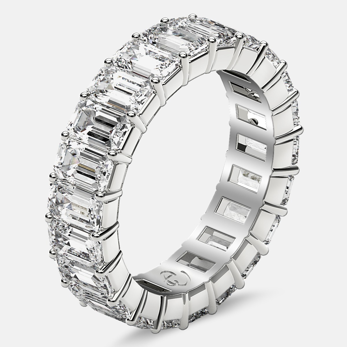 Classic Eternity Ring with Emerald Cut Diamonds in Platinum