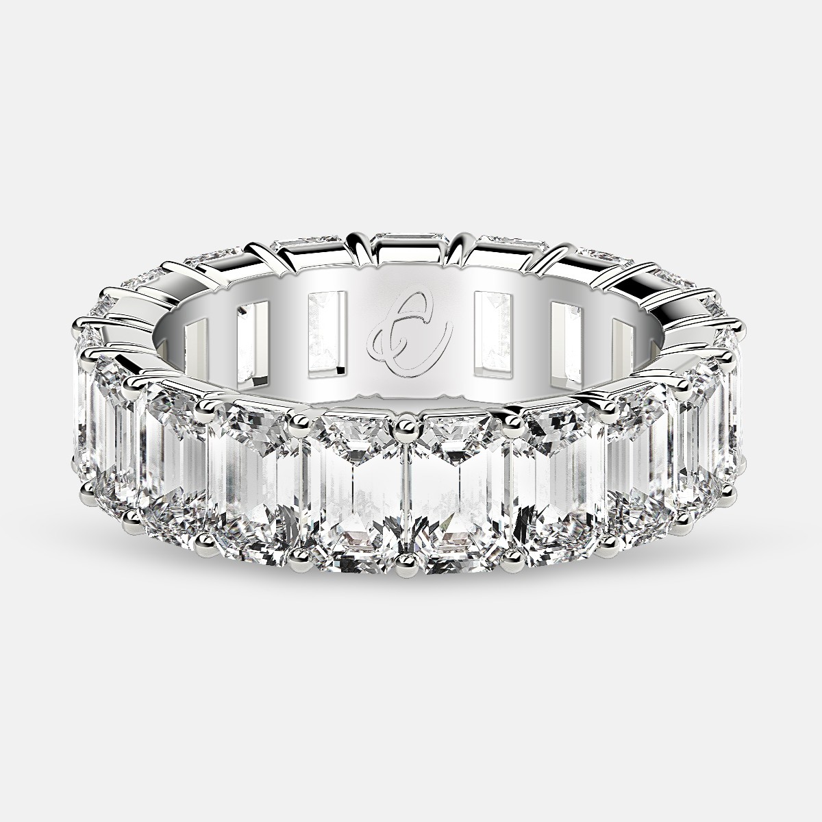 Classic Eternity Ring with Emerald Cut Diamonds in Platinum