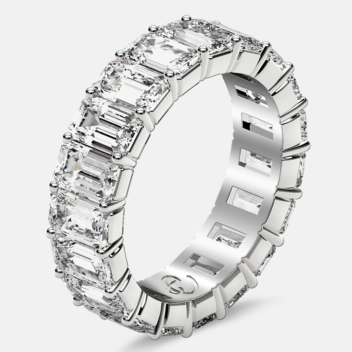 Classic Eternity Ring with Emerald Cut Diamonds in Platinum