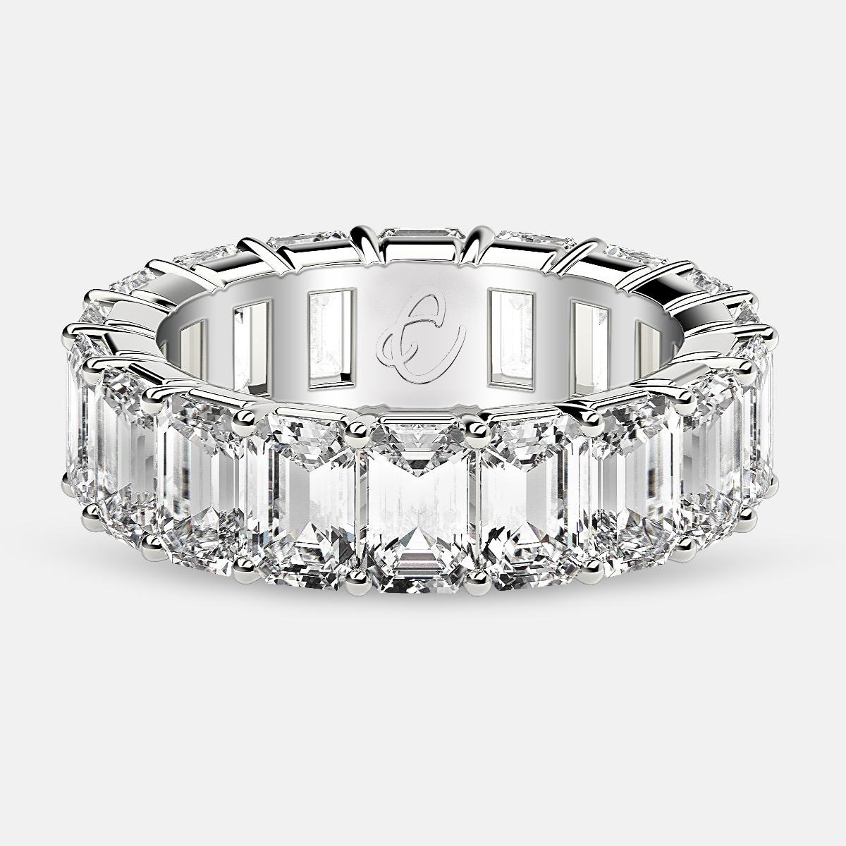 Classic Eternity Ring with Emerald Cut Diamonds in Platinum