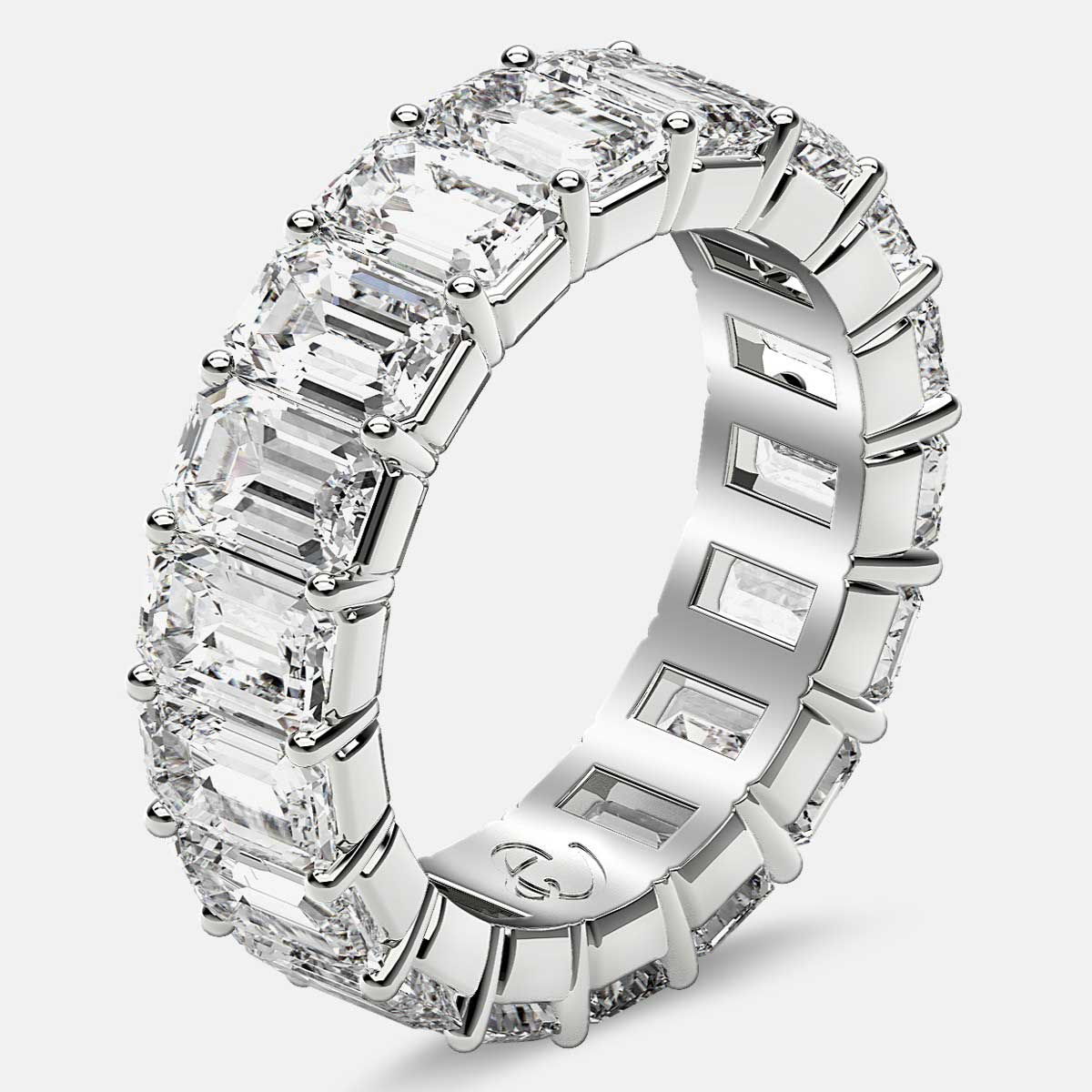 Classic Eternity Ring with Emerald Cut Diamonds in Platinum