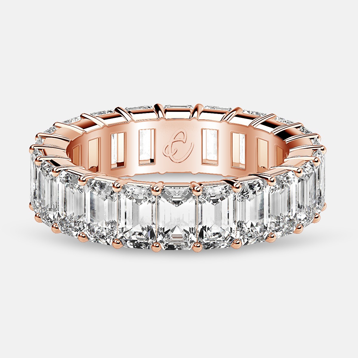 Classic Eternity Ring with Emerald Cut Diamonds in 18k Rose Gold