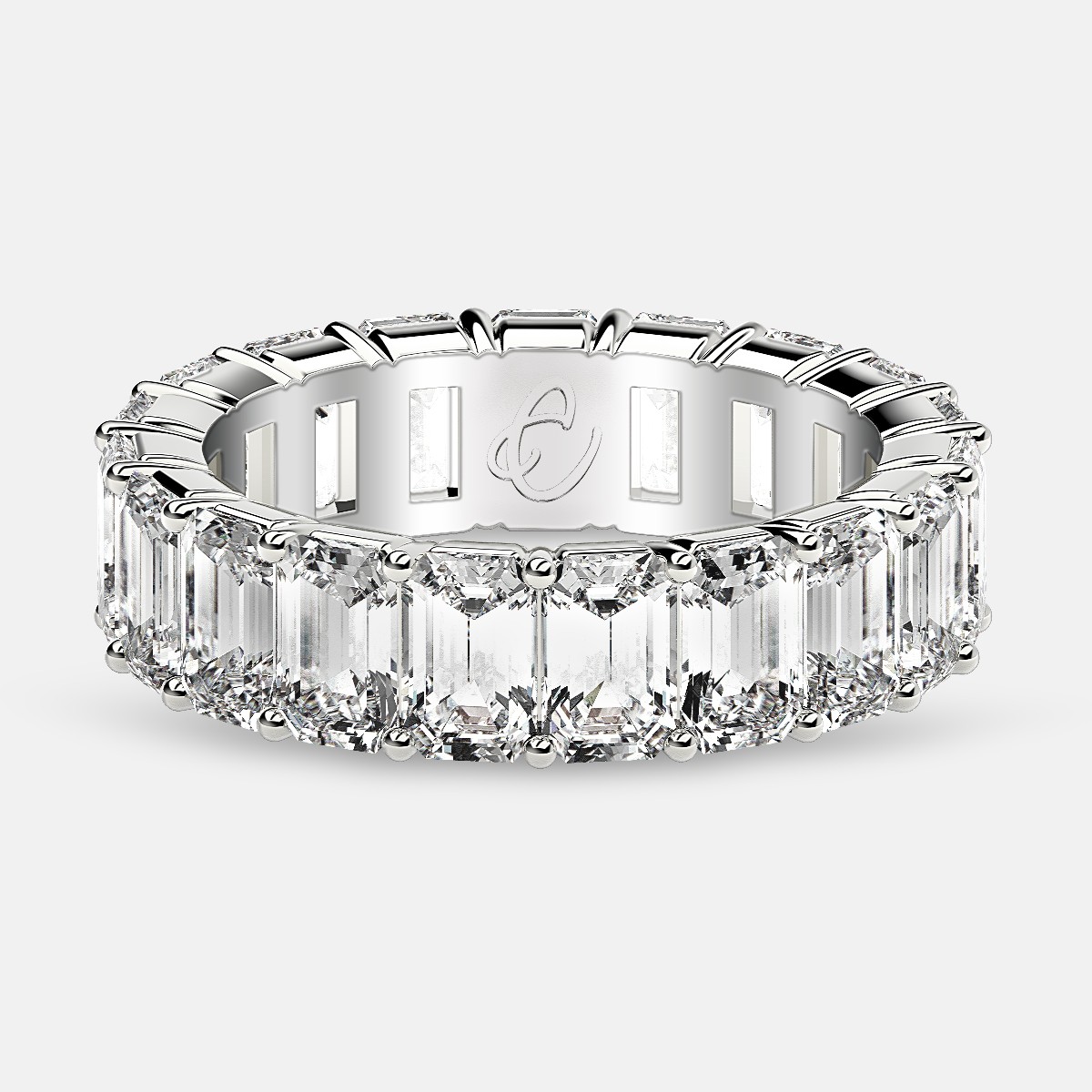 Classic Eternity Ring with Emerald Cut Diamonds in 18k White Gold