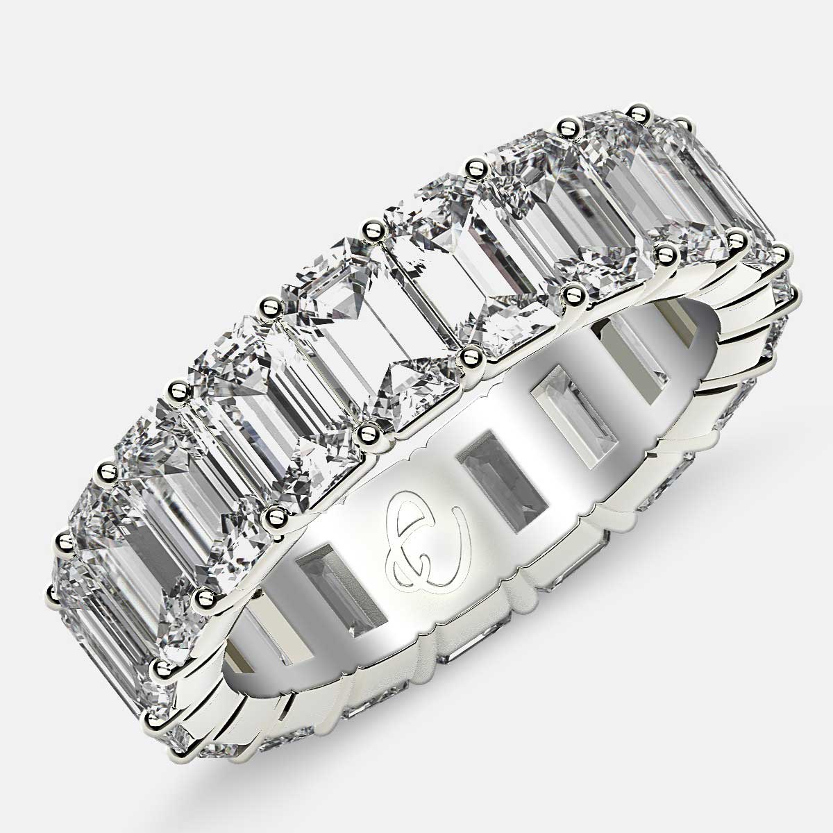 Savlano 18K White Gold Plated Cubic Zirconia 4x6MM Emerald Cut Eternity Ring Band for Women Men 