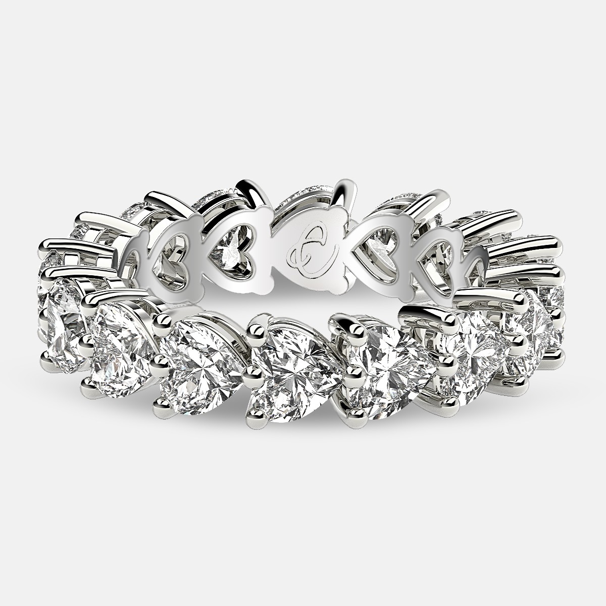 Eternity Ring with Prong Set Heart Shaped Diamonds in Platinum