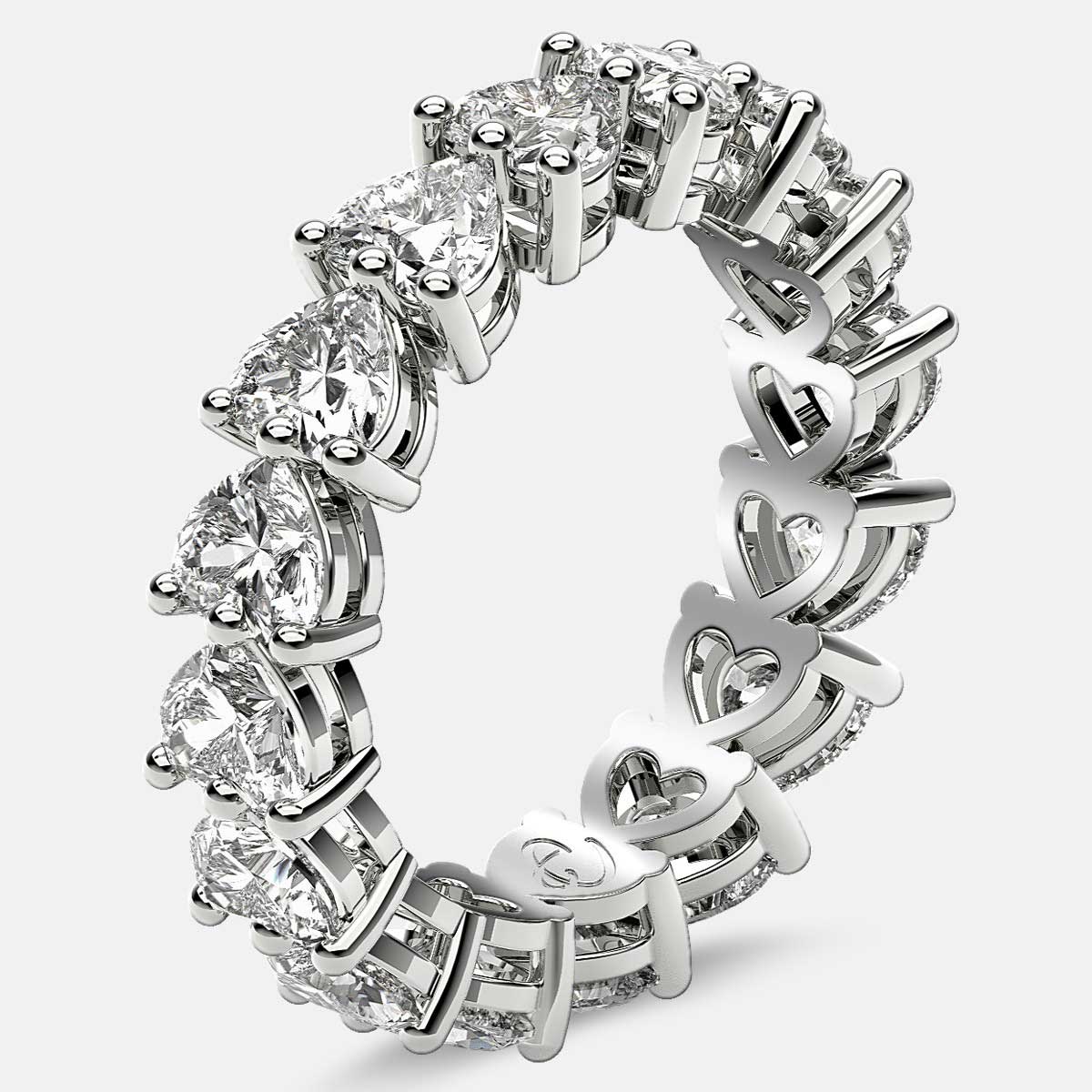 Eternity Ring with Prong Set Heart Shaped Diamonds in Platinum