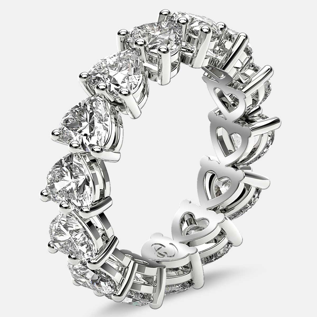 Eternity Ring with Prong Set Heart Shaped Diamonds in Platinum