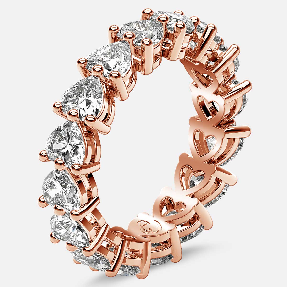 Eternity Ring with Prong Set Heart Shaped Diamonds in 18k Rose Gold