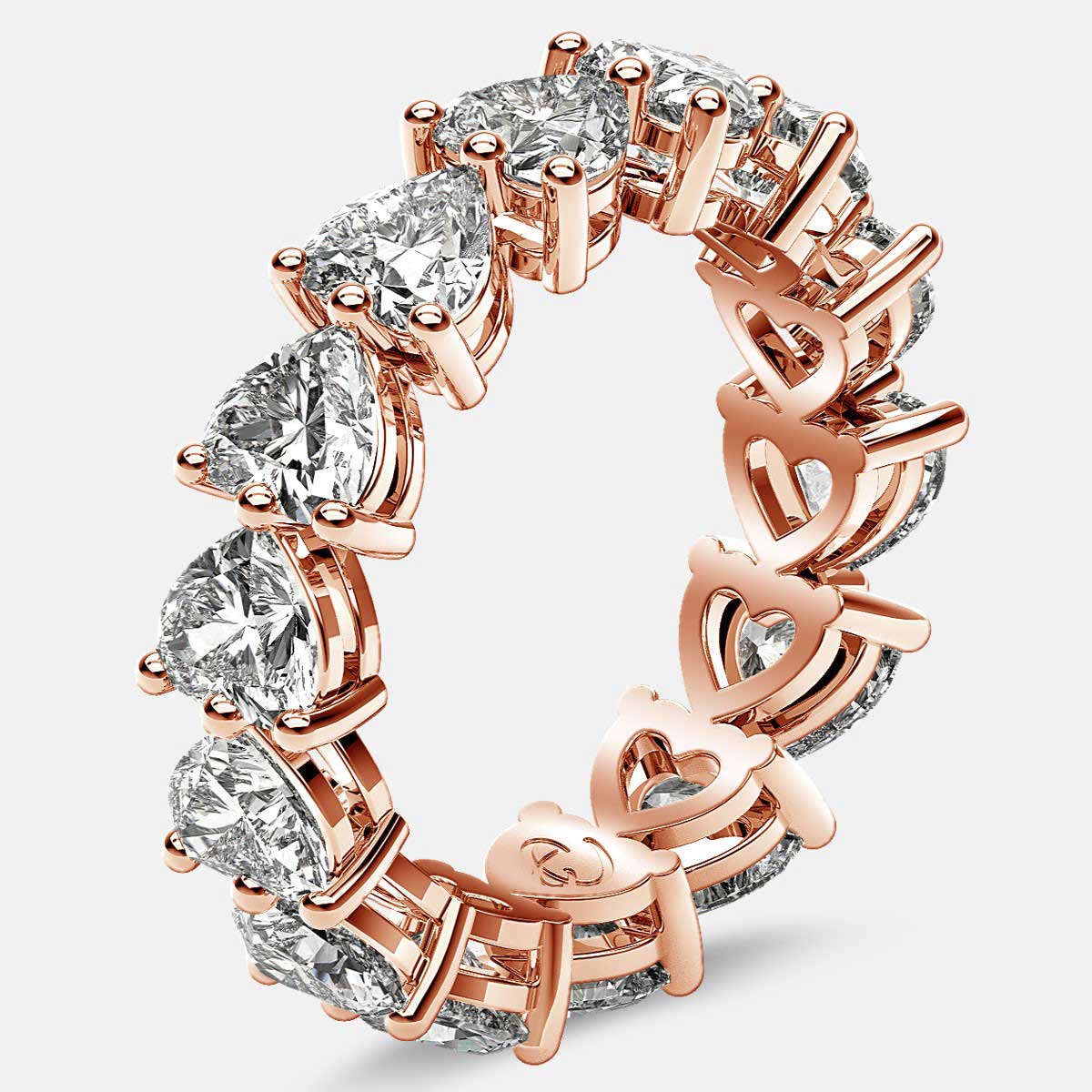 Eternity Ring with Prong Set Heart Shaped Diamonds in 18k Rose Gold
