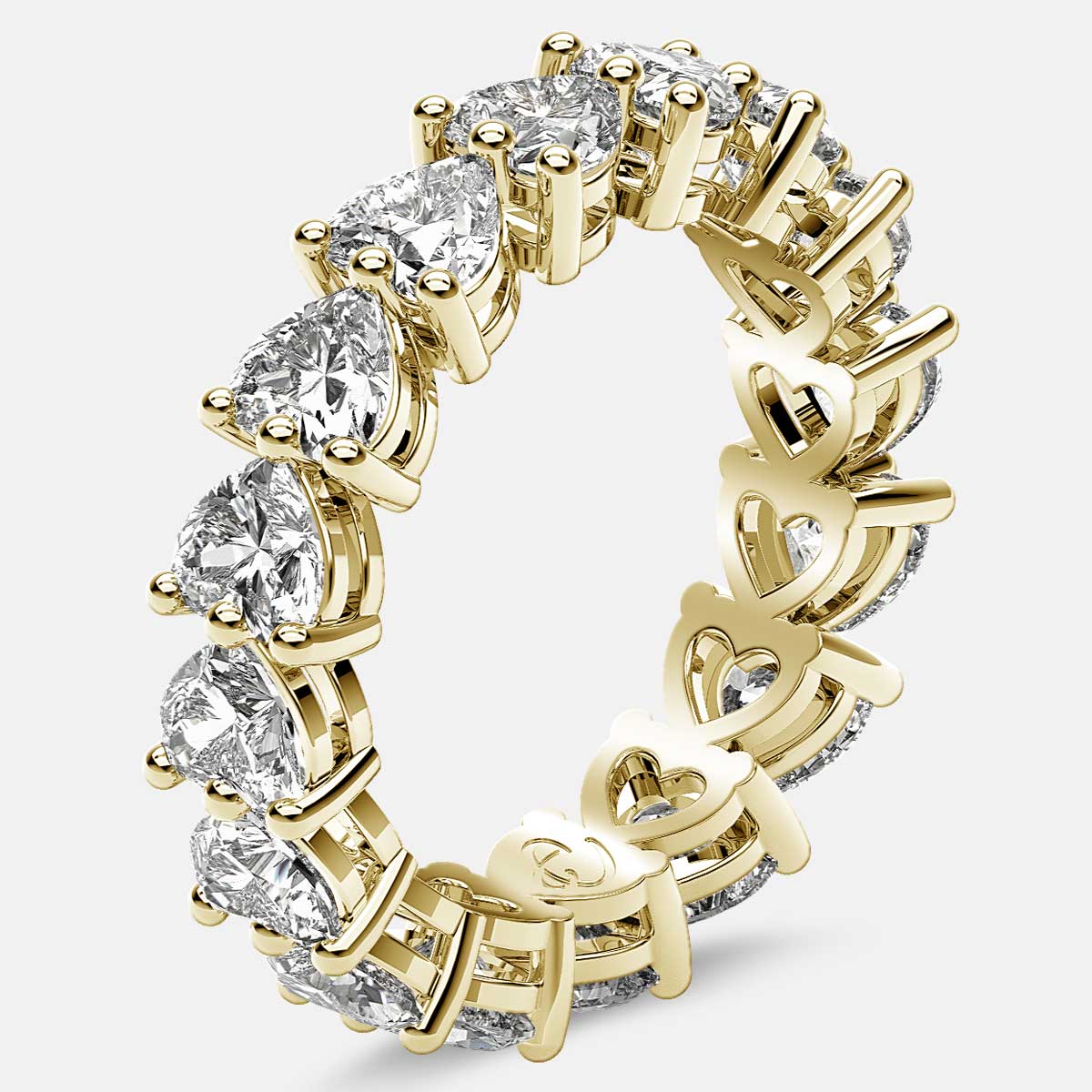 Eternity Ring with Prong Set Heart Shaped Diamonds in 18k Yellow Gold