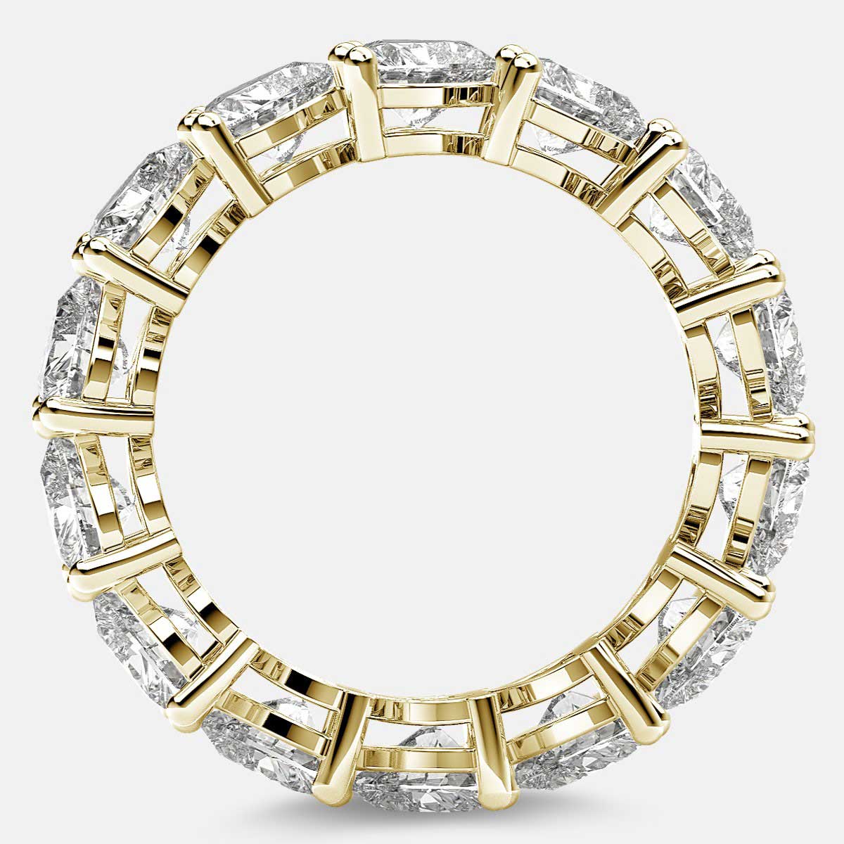 Eternity Ring with Prong Set Heart Shaped Diamonds in 18k Yellow Gold