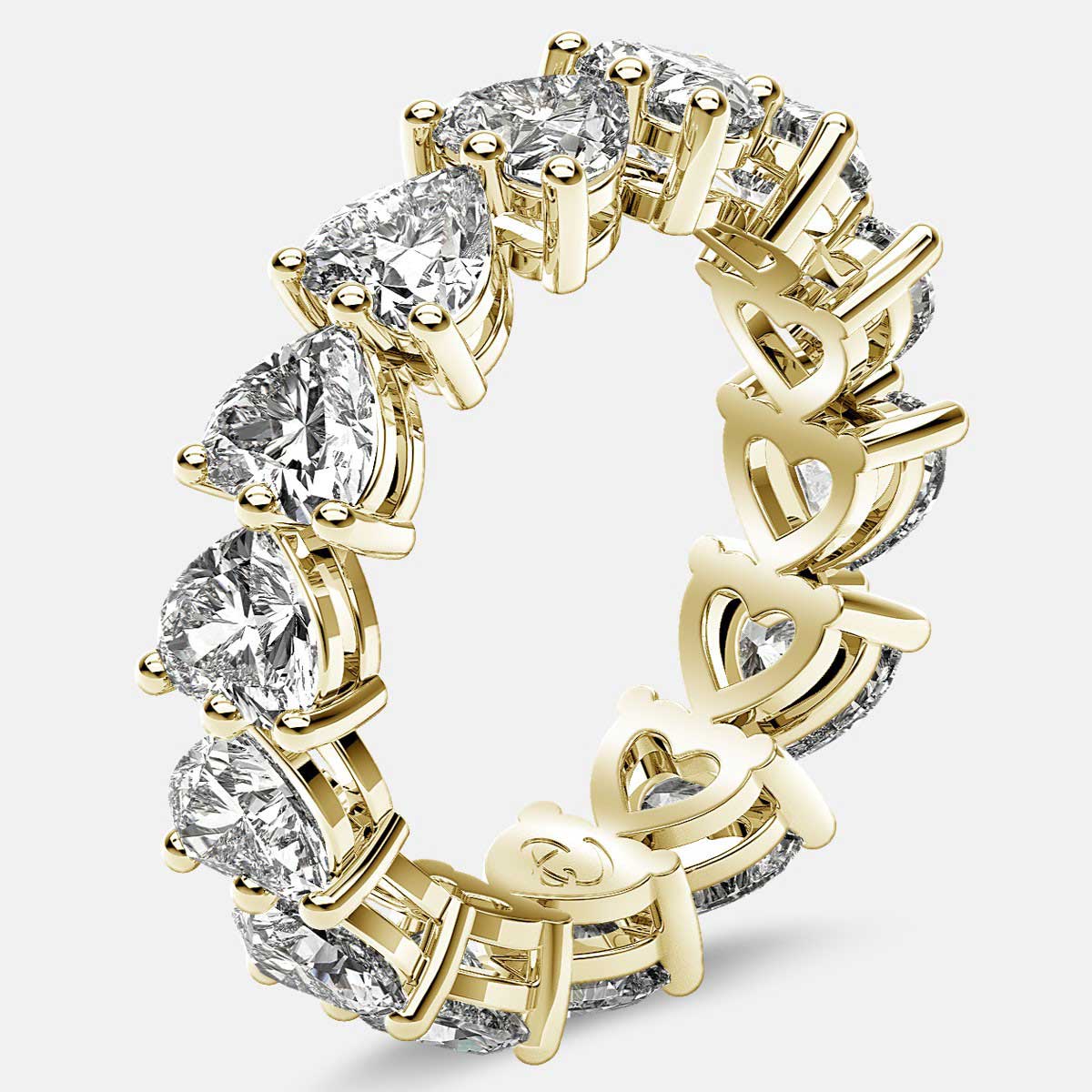 Eternity Ring with Prong Set Heart Shaped Diamonds in 18k Yellow Gold