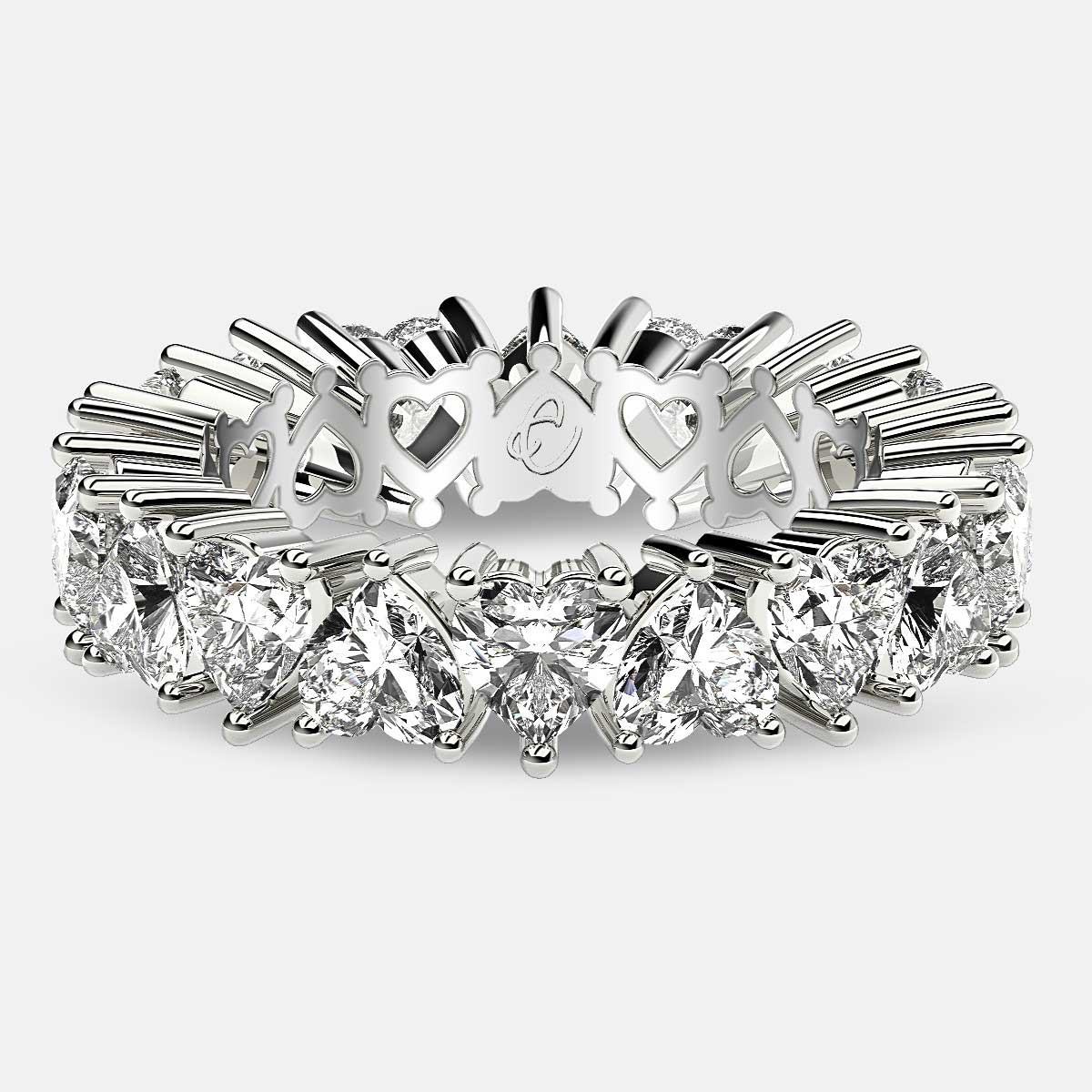 Prong Set Eternity Ring with Heart Shaped Diamonds in Platinum