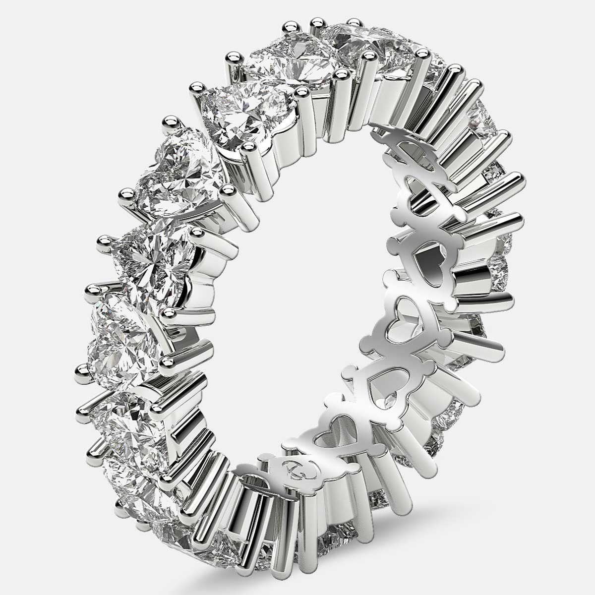 Prong Set Eternity Ring with Heart Shaped Diamonds in Platinum