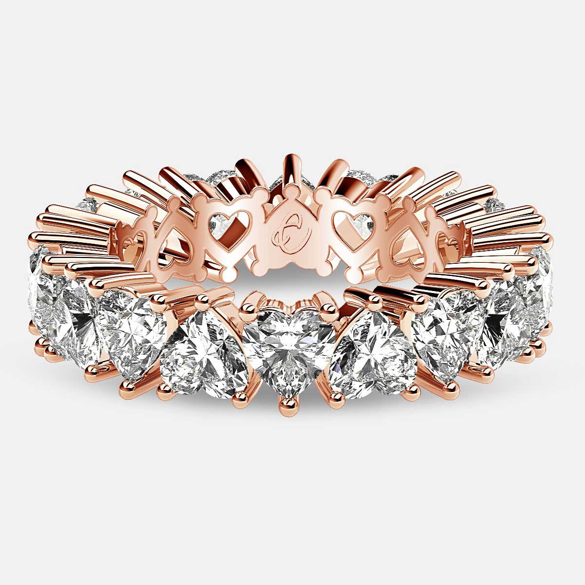 Prong Set Eternity Ring with Heart Shaped Diamonds in 18k Rose Gold