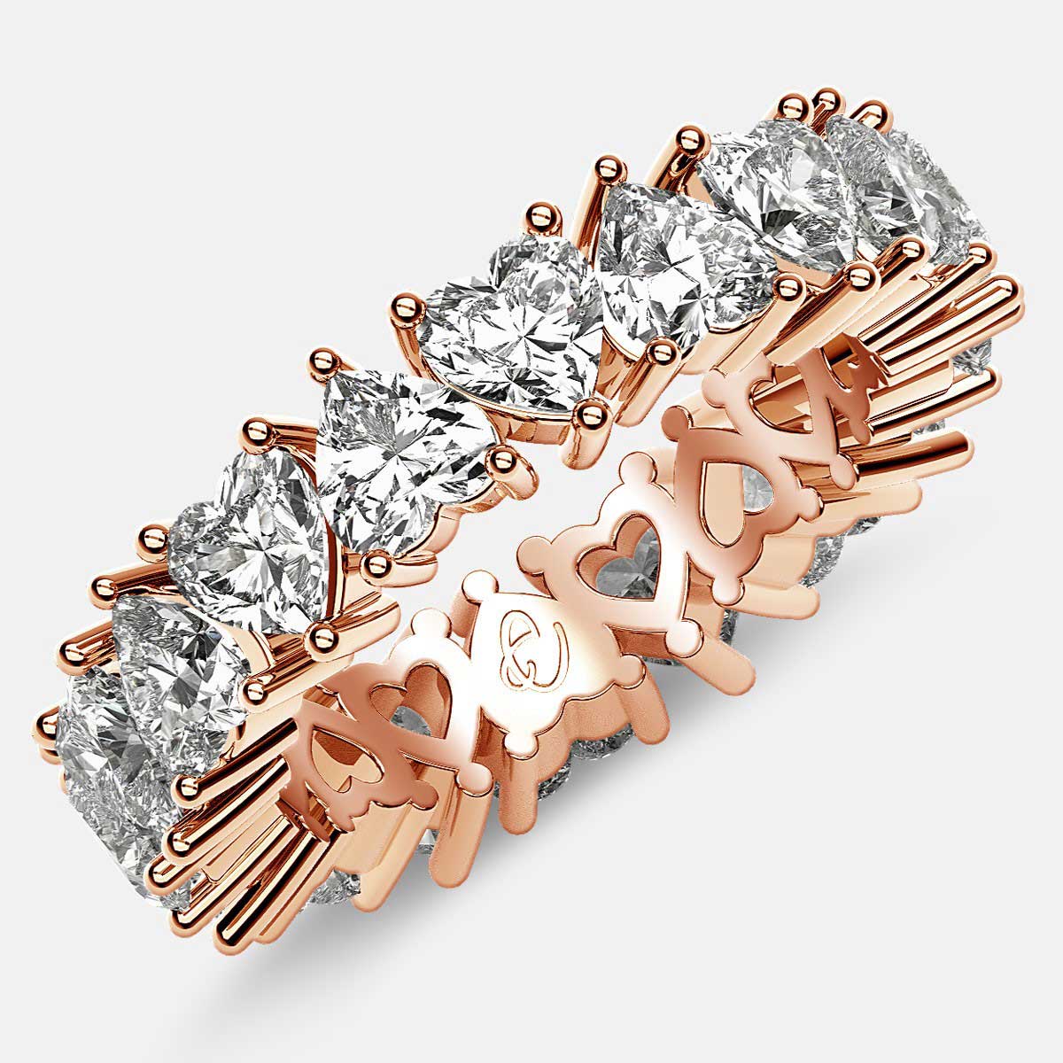Prong Set Eternity Ring with Heart Shaped Diamonds in 18k Rose Gold