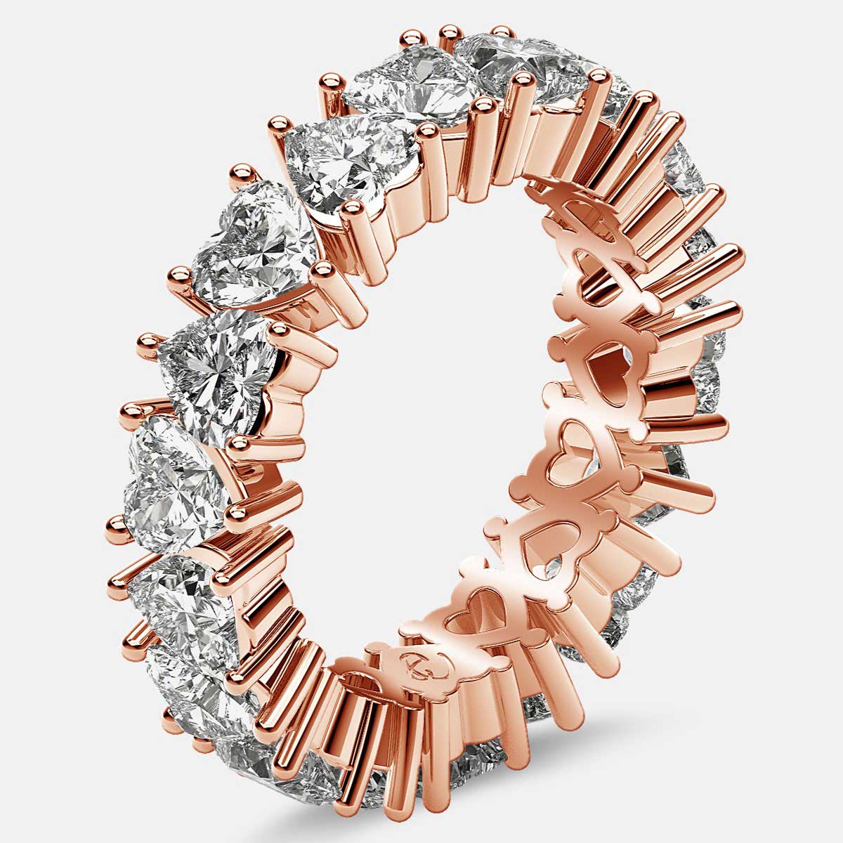 Prong Set Eternity Ring with Heart Shaped Diamonds in 18k Rose Gold