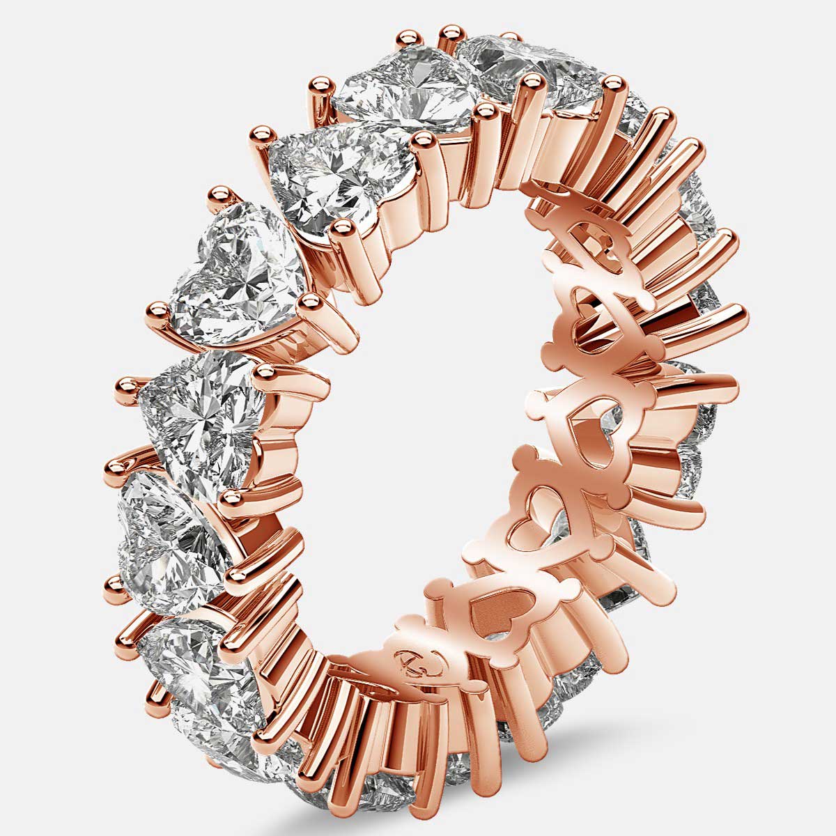 Prong Set Eternity Ring with Heart Shaped Diamonds in 18k Rose Gold