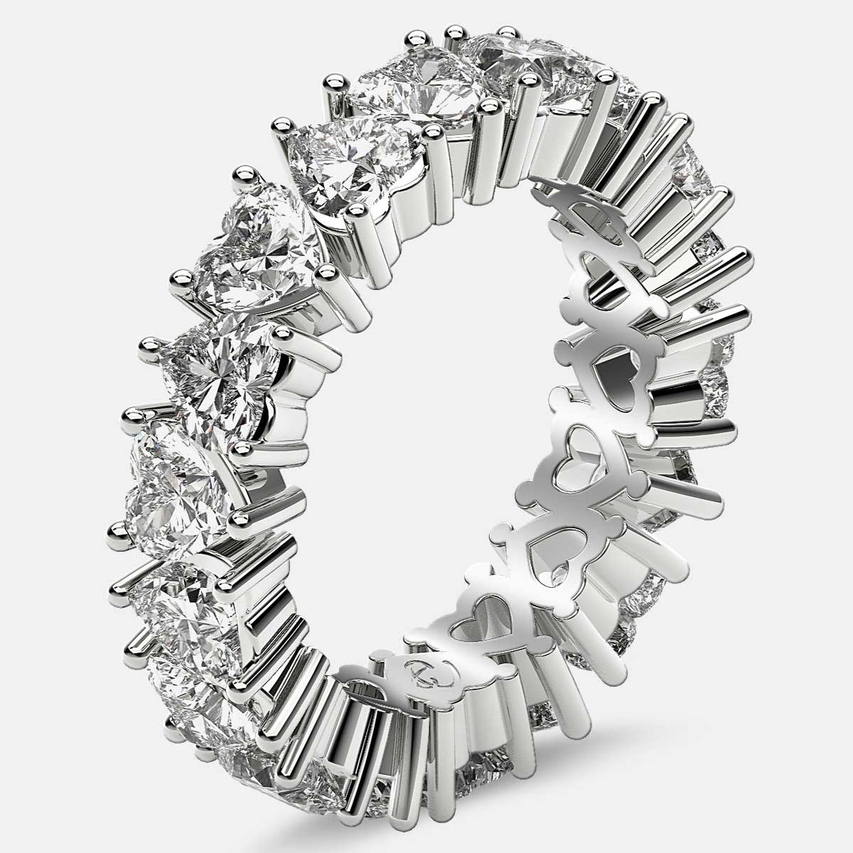 Prong Set Eternity Ring with Heart Shaped Diamonds in 18k White Gold