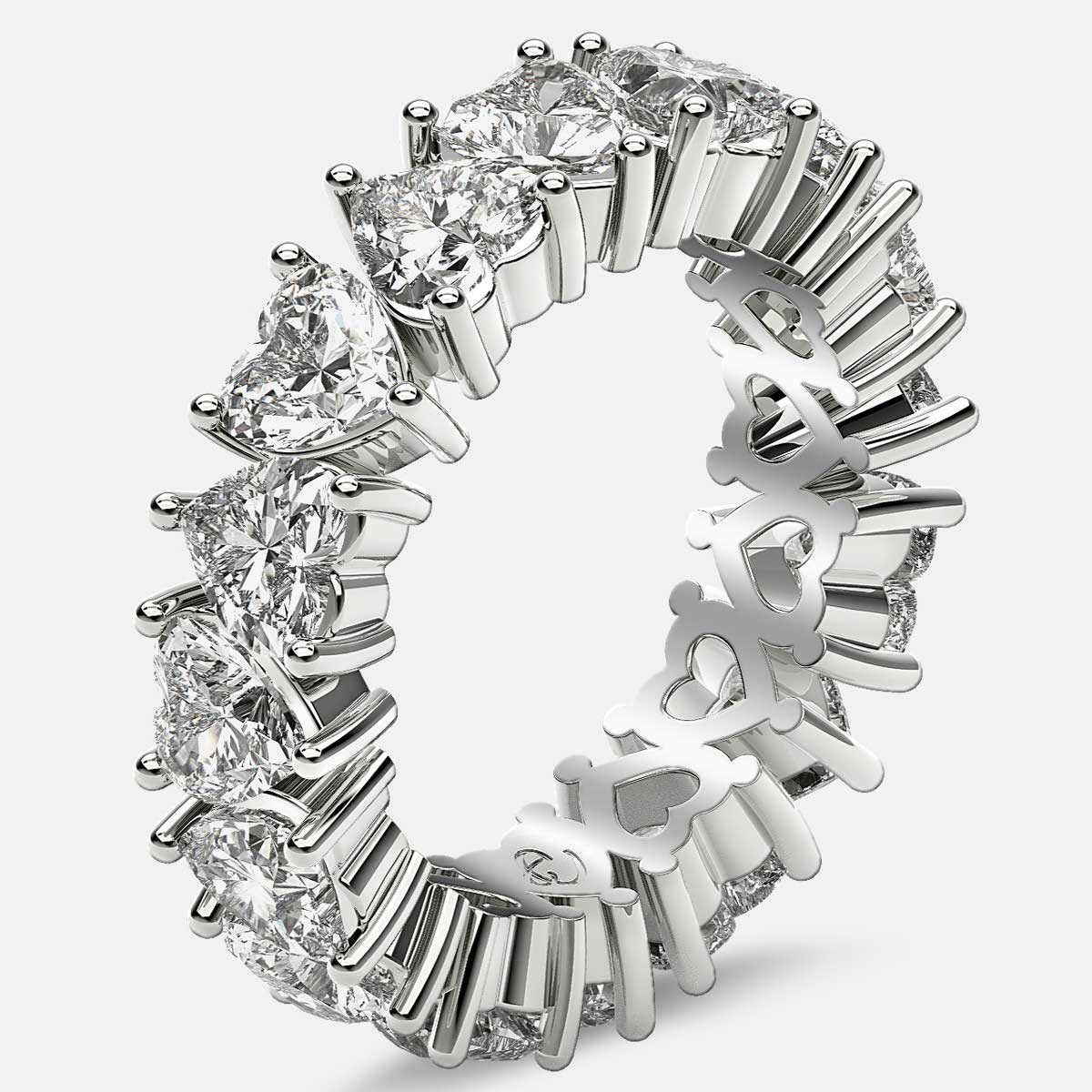 Prong Set Eternity Ring with Heart Shaped Diamonds in 18k White Gold