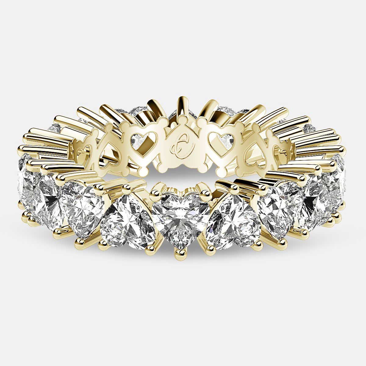 Prong Set Eternity Ring with Heart Shaped Diamonds in 18k Yellow Gold