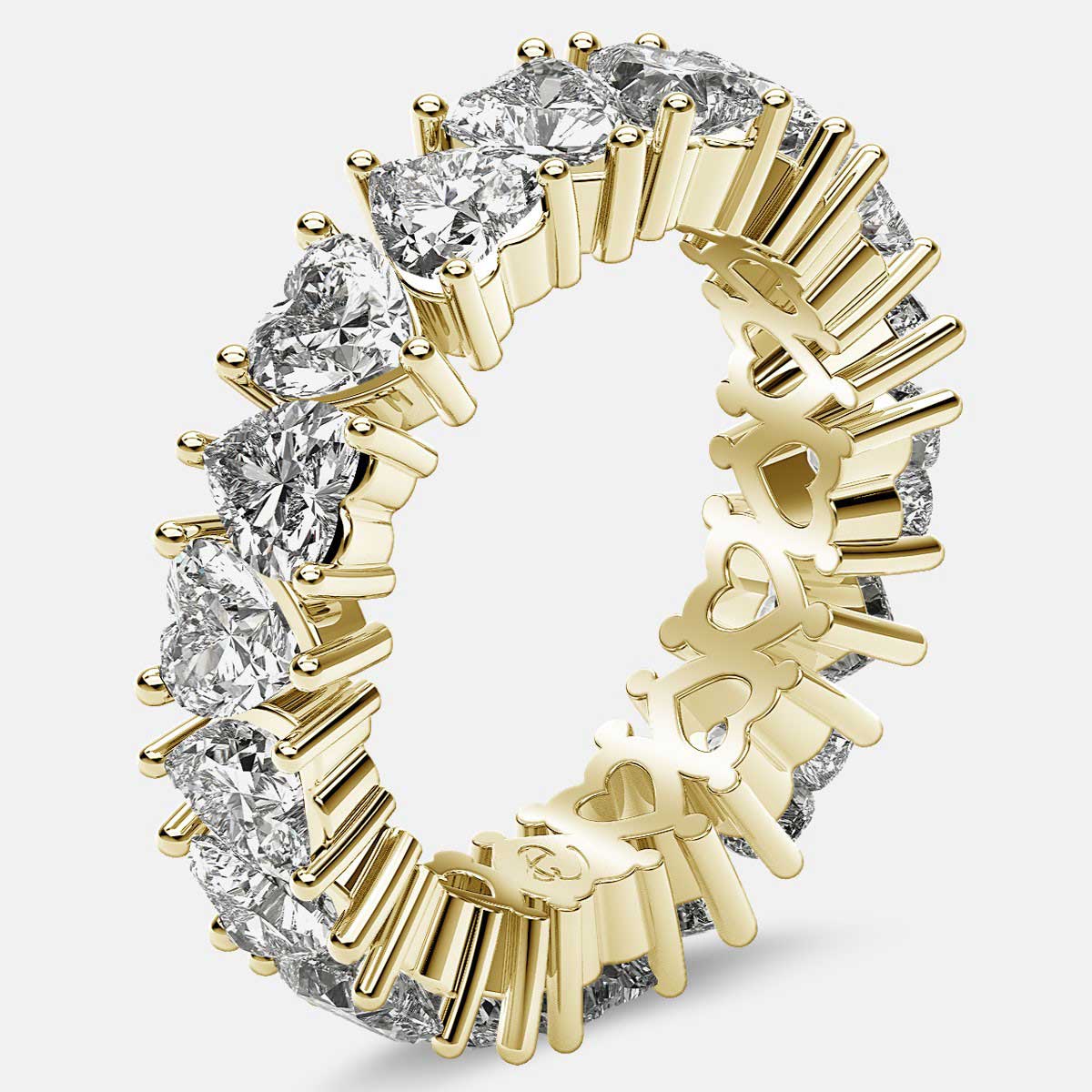 Prong Set Eternity Ring with Heart Shaped Diamonds in 18k Yellow Gold