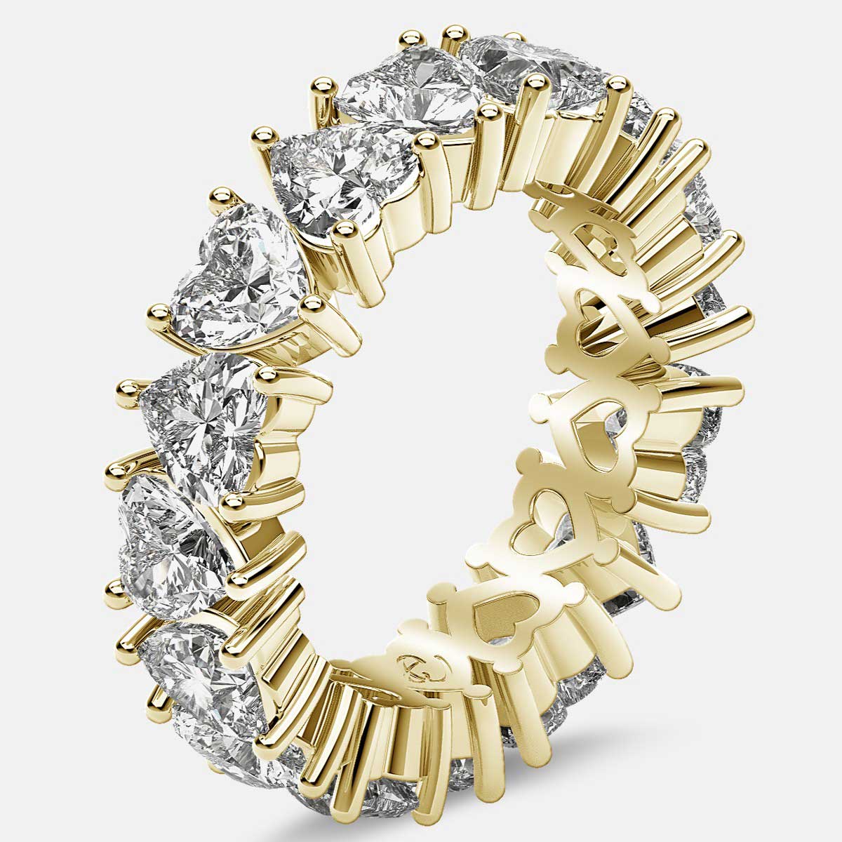 Prong Set Eternity Ring with Heart Shaped Diamonds in 18k Yellow Gold