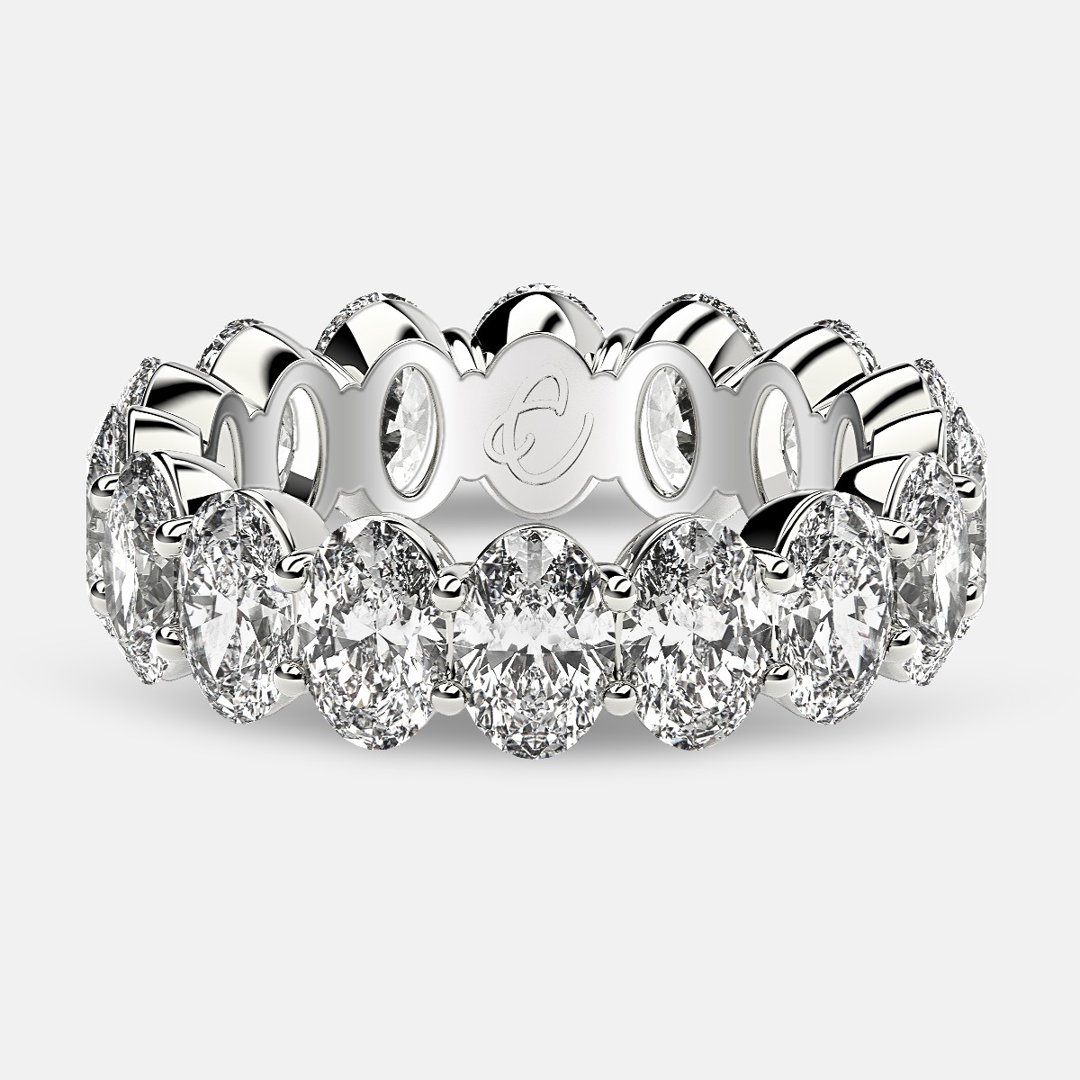 Prong Set Eternity Ring with Oval Diamonds in Platinum