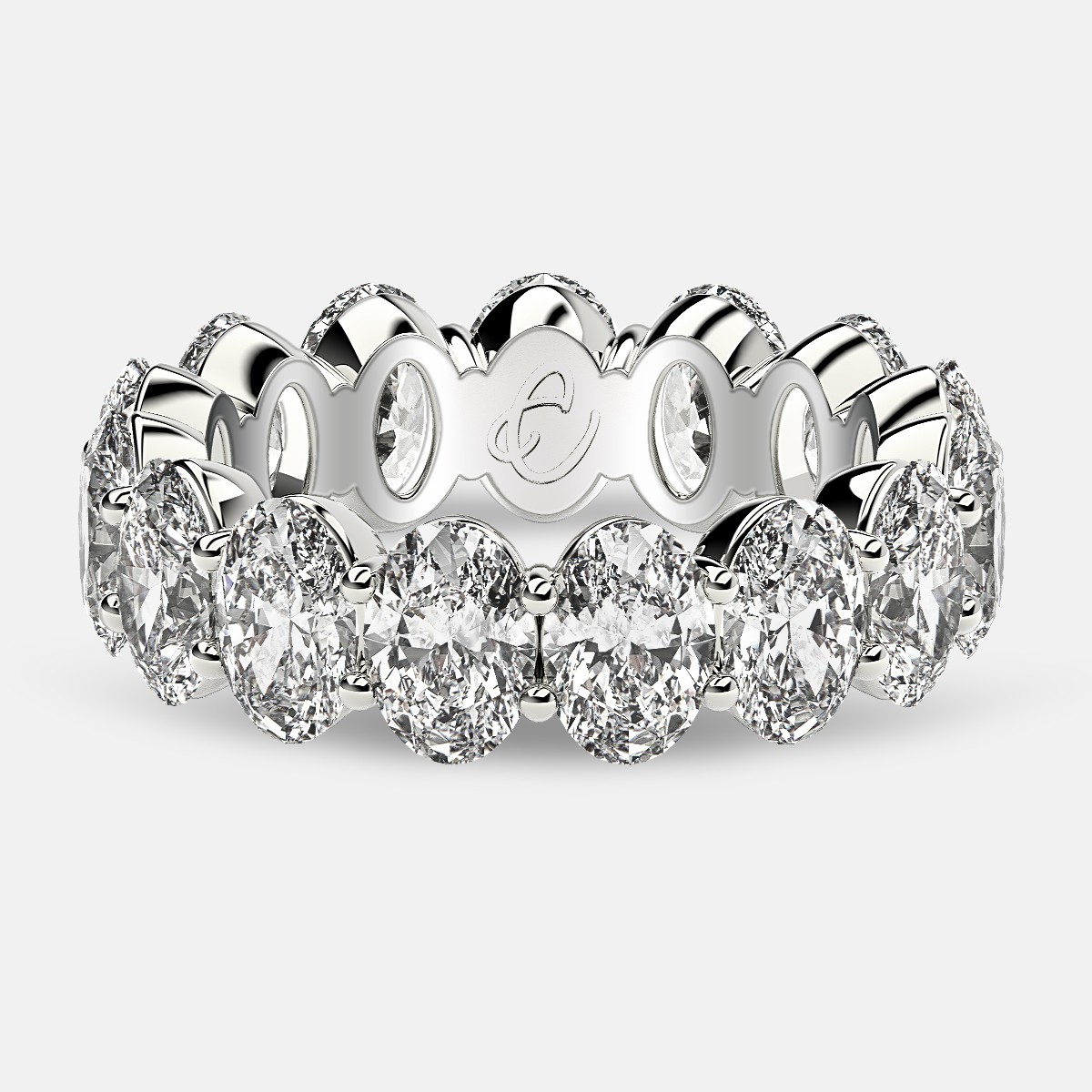 Prong Set Eternity Ring with Oval Diamonds in Platinum