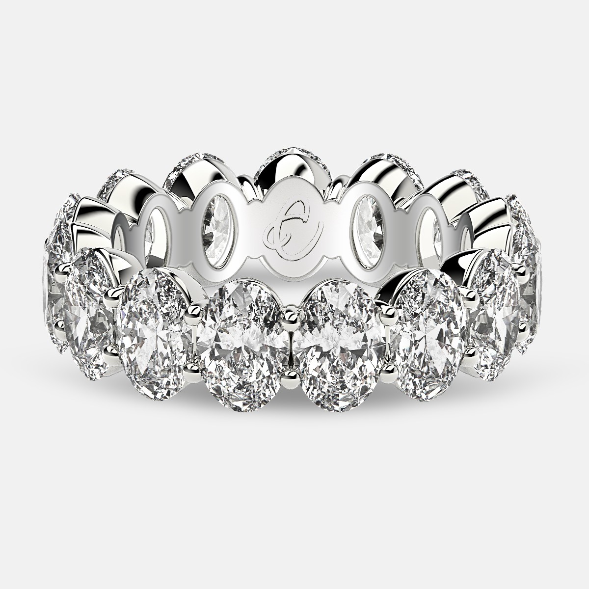 Prong Set Eternity Ring with Oval Diamonds in 18k White Gold