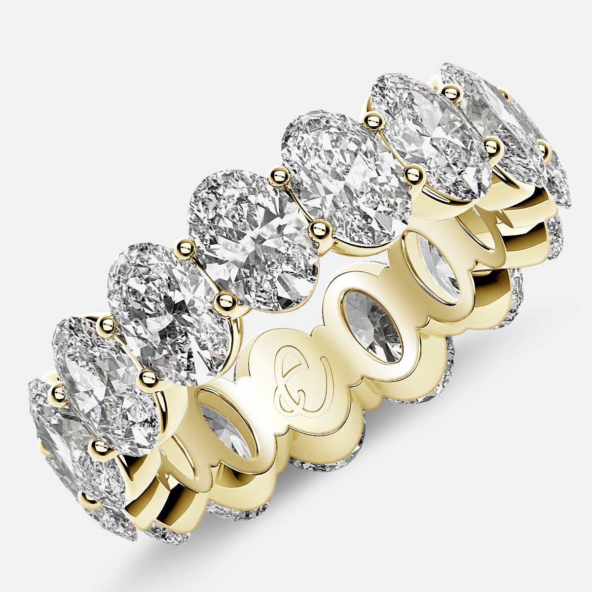 Prong Set Eternity Ring with Oval Diamonds in 18k Yellow Gold