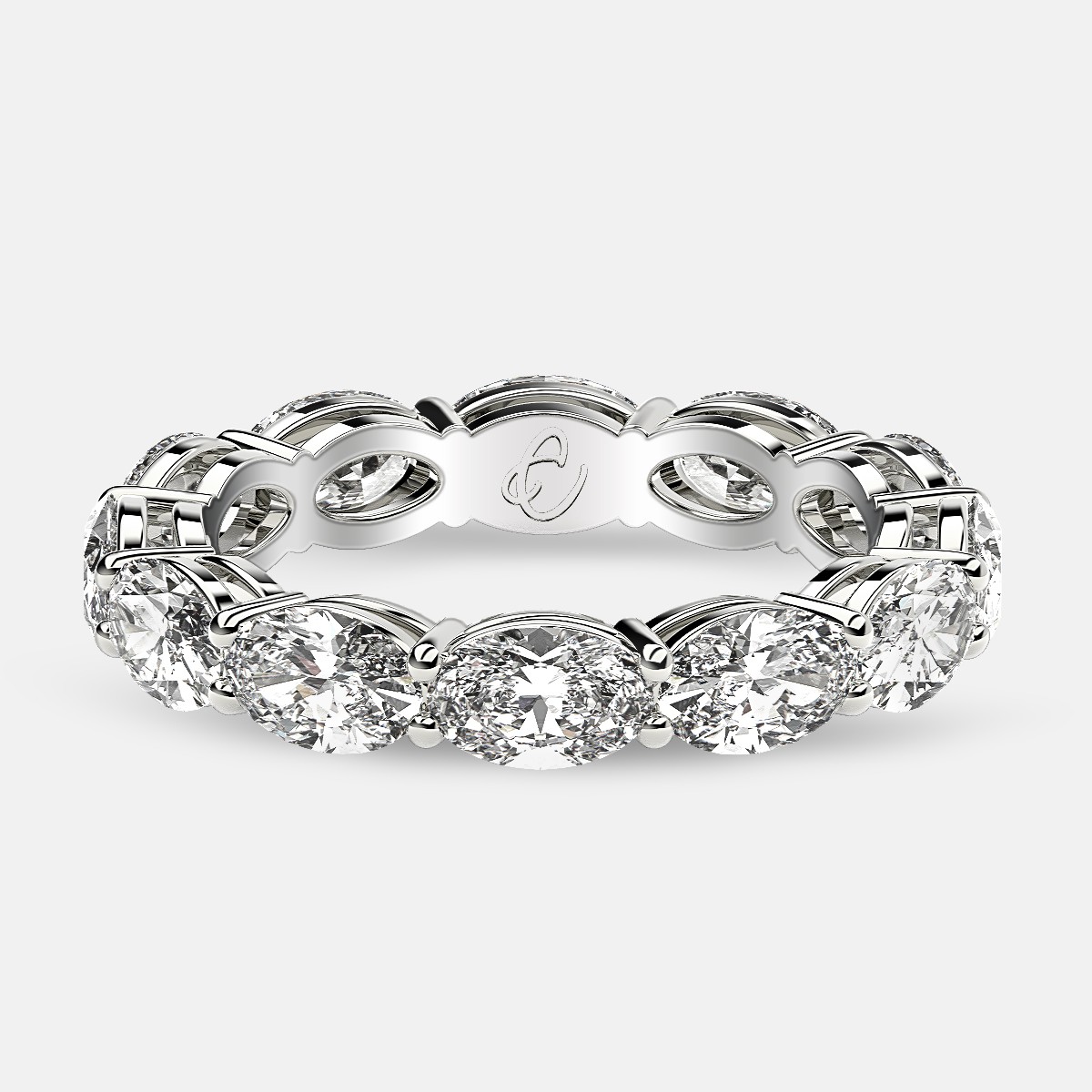 Open Gallery Eternity Ring with Oval Diamonds in Platinum