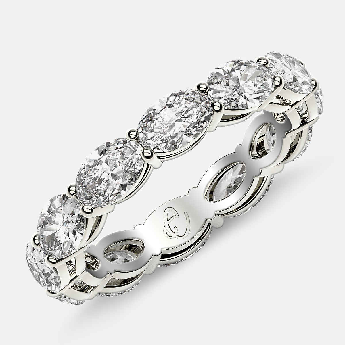 Open Gallery Eternity Ring with Oval Diamonds in Platinum