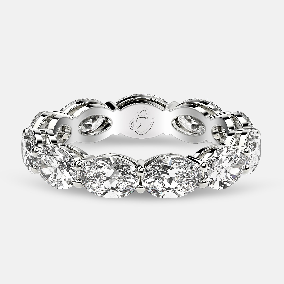 Open Gallery Eternity Ring with Oval Diamonds in Platinum