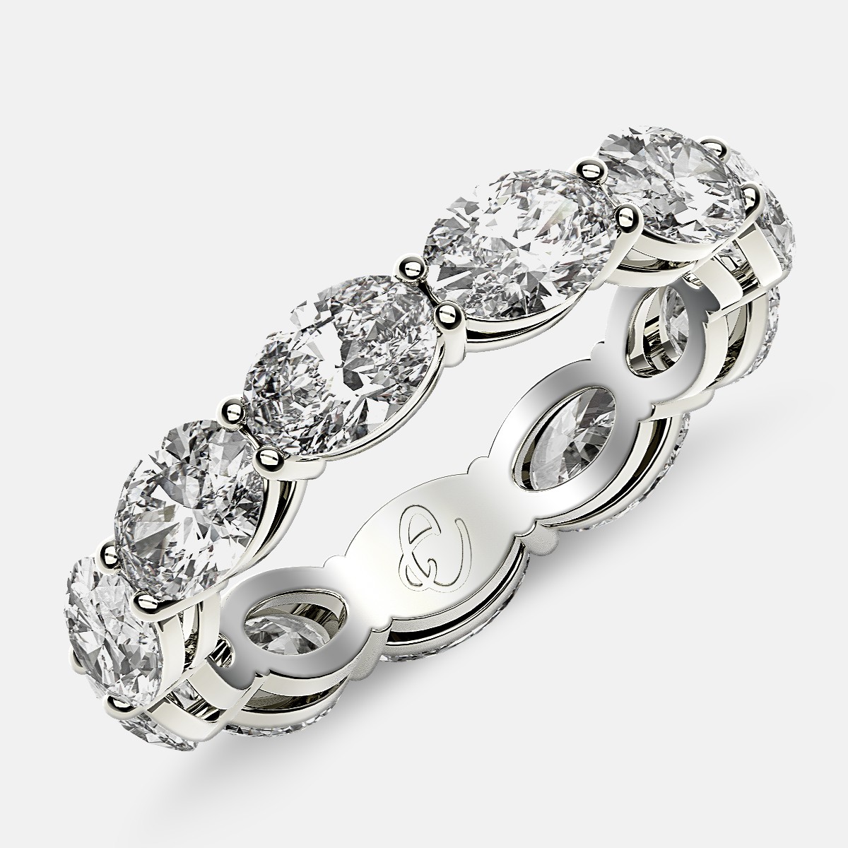 Open Gallery Eternity Ring with Oval Diamonds in Platinum