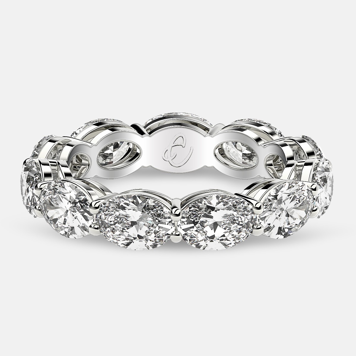 Open Gallery Eternity Ring with Oval Diamonds in 18k White Gold