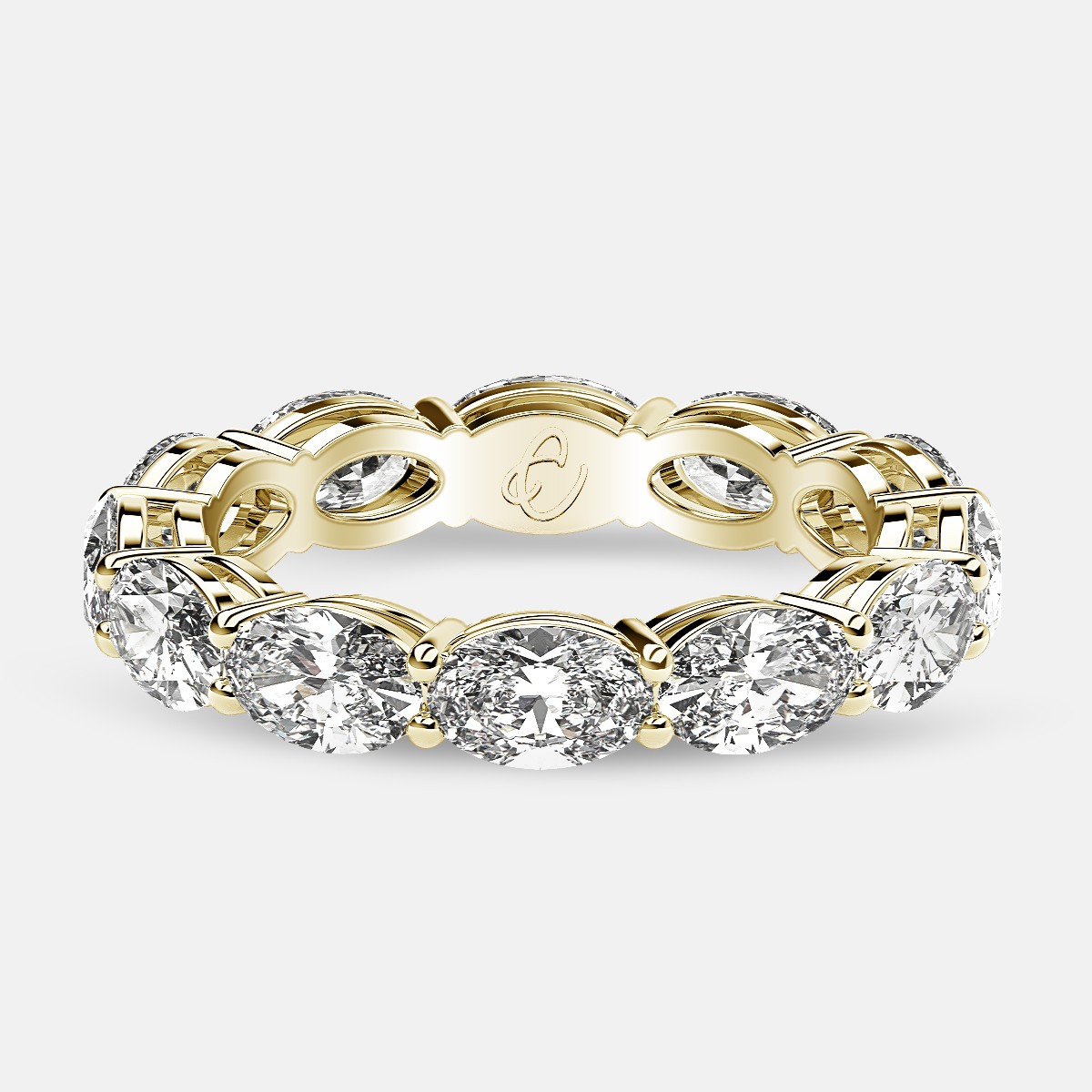 Open Gallery Eternity Ring with Oval Diamonds in 18k Yellow Gold