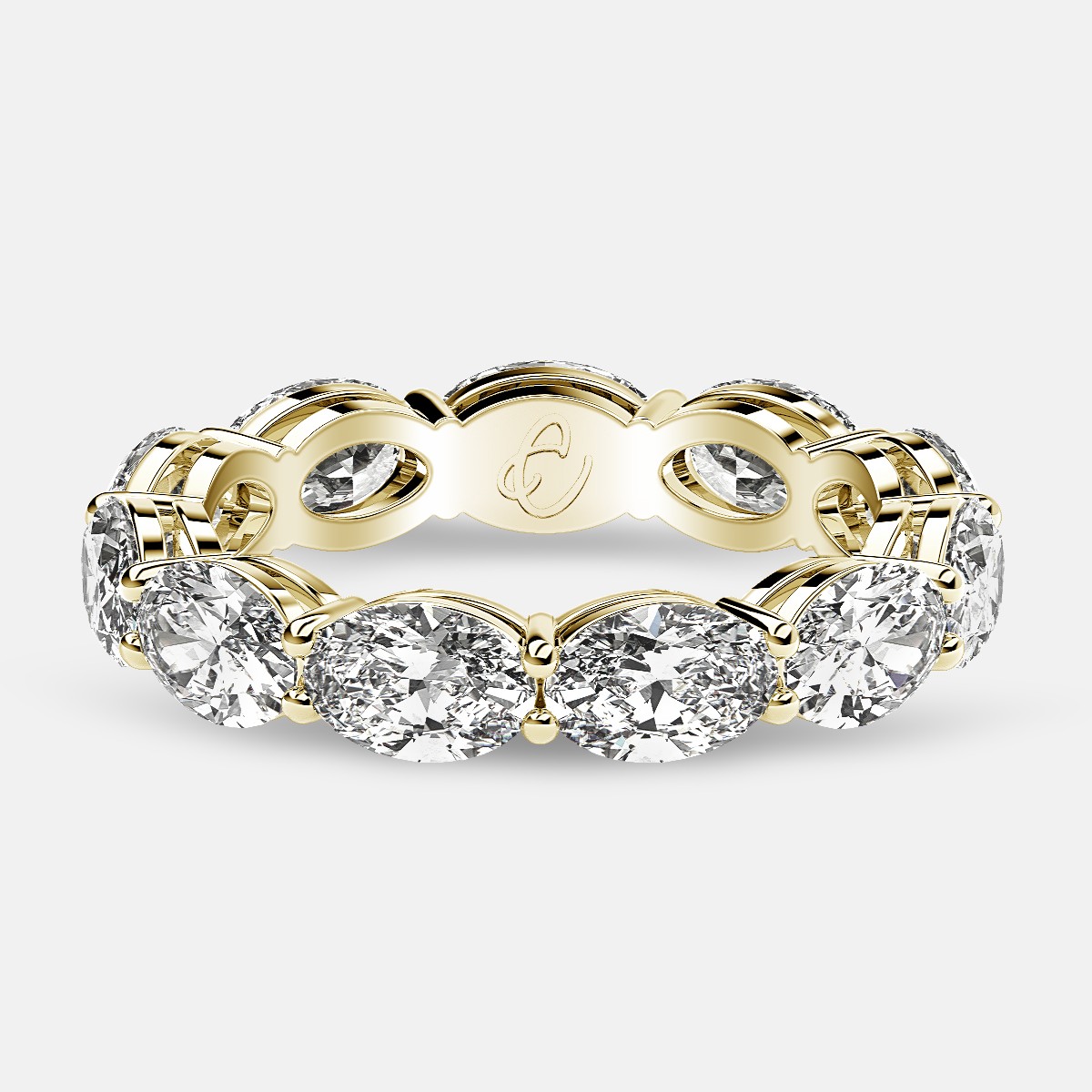 Open Gallery Eternity Ring with Oval Diamonds in 18k Yellow Gold