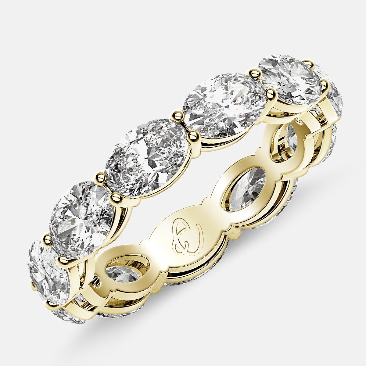 Open Gallery Eternity Ring with Oval Diamonds in 18k Yellow Gold