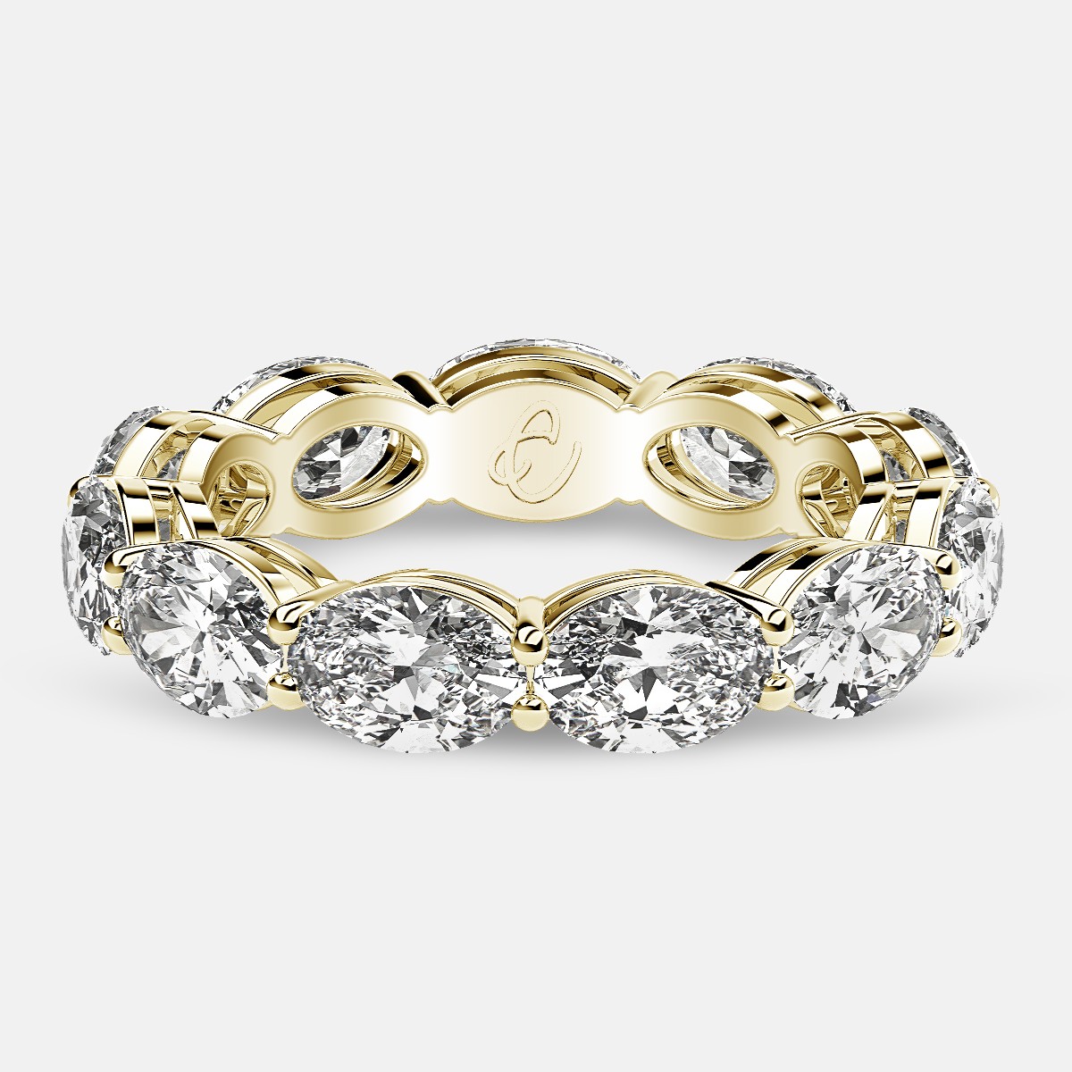 Open Gallery Eternity Ring with Oval Diamonds in 18k Yellow Gold