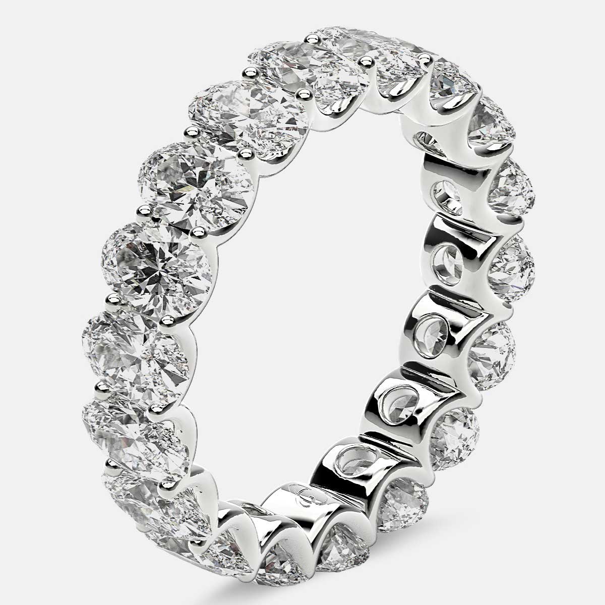 Curved Prong Eternity Ring with Oval Diamonds in Platinum