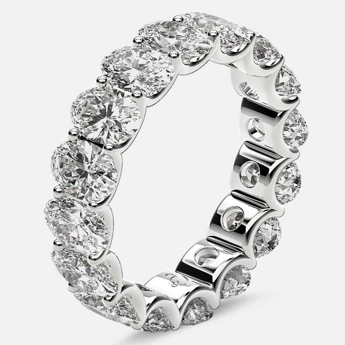 Curved Prong Eternity Ring with Oval Diamonds in Platinum