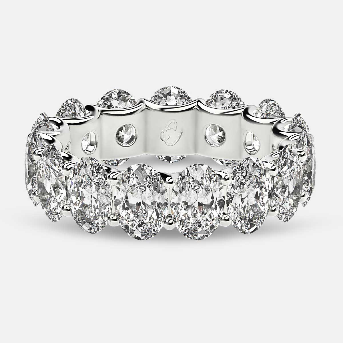 Curved Prong Eternity Ring with Oval Diamonds in Platinum