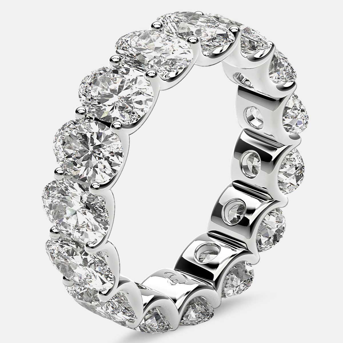 Curved Prong Eternity Ring with Oval Diamonds in Platinum