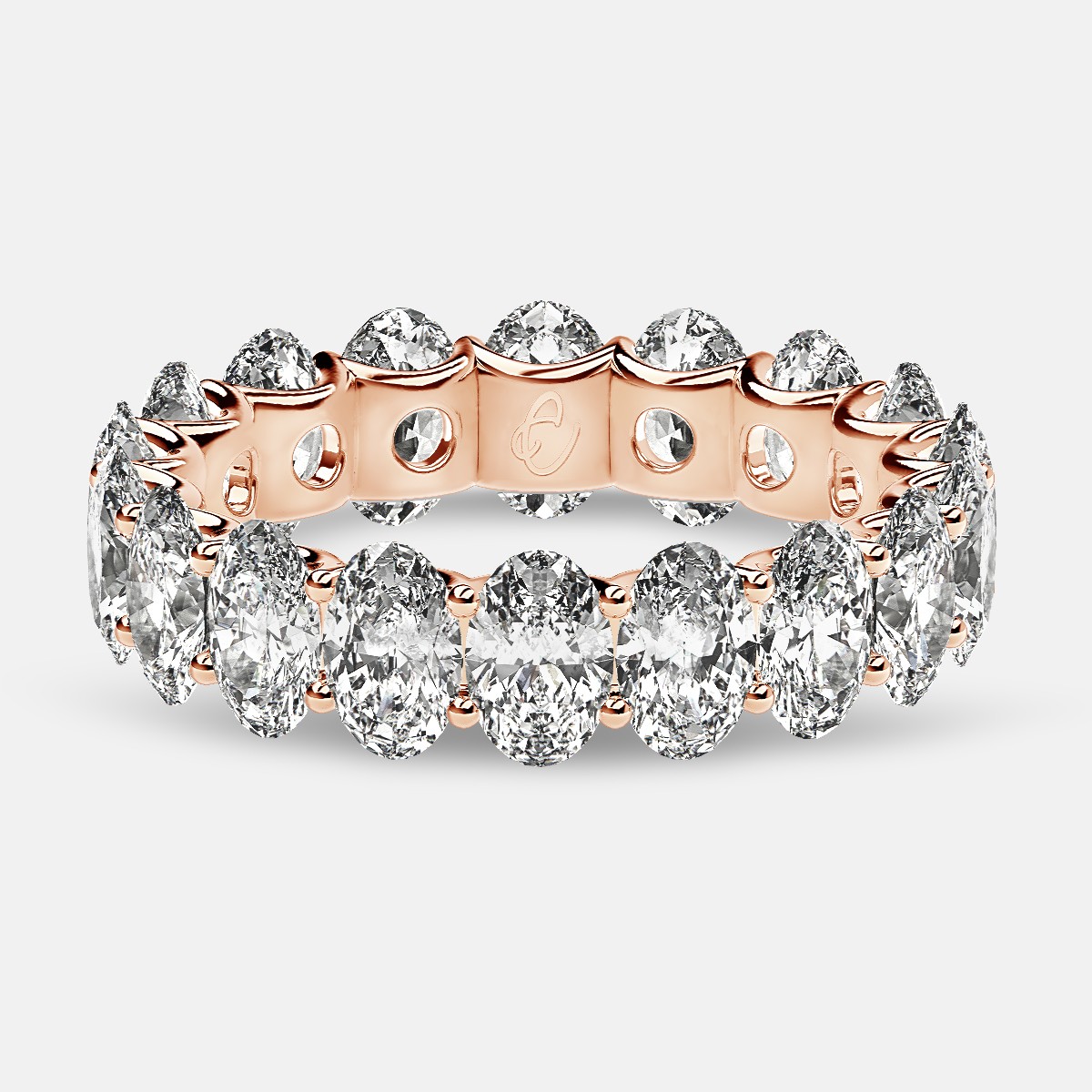 Curved Prong Eternity Ring with Oval Diamonds in 18k Rose Gold