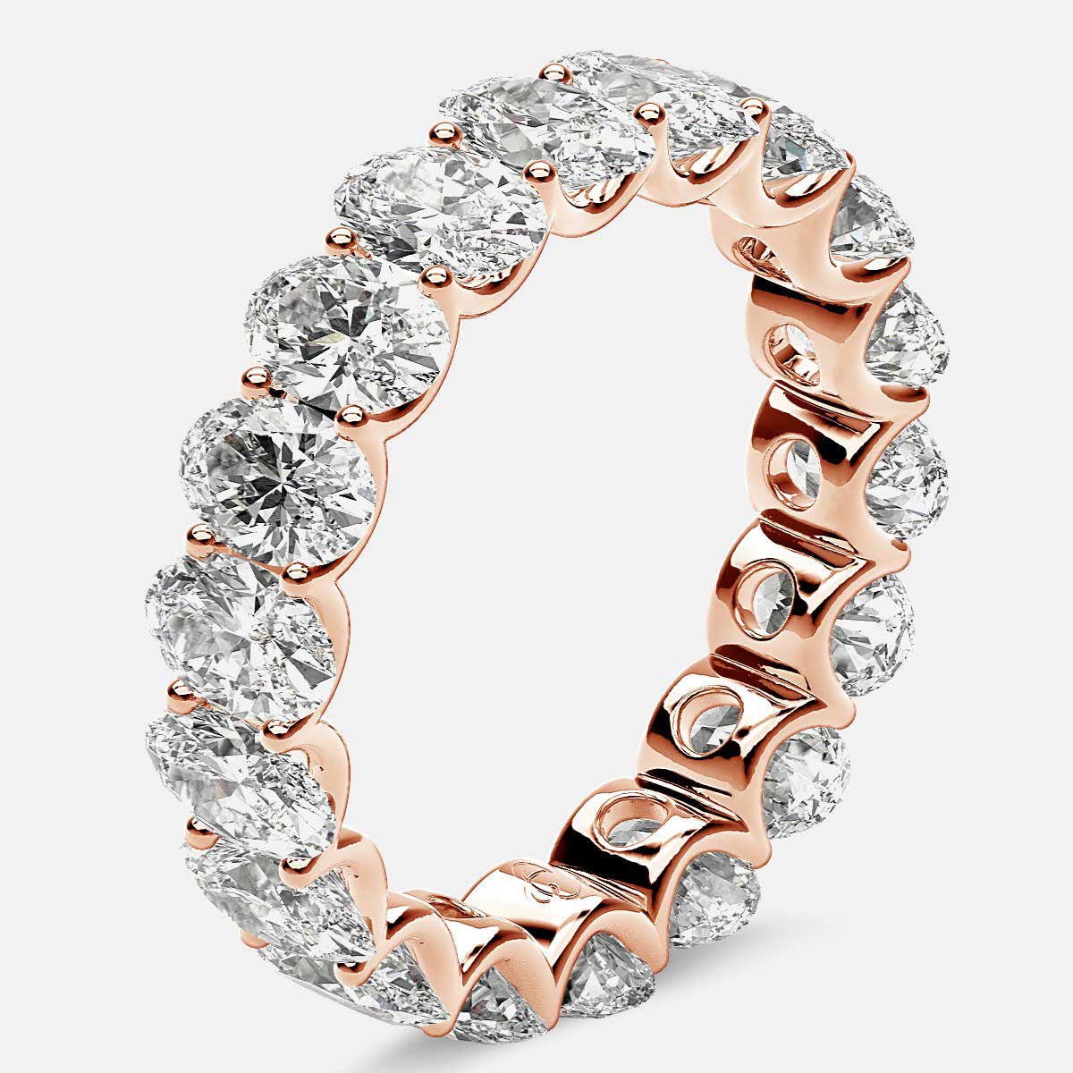 Curved Prong Eternity Ring with Oval Diamonds in 18k Rose Gold