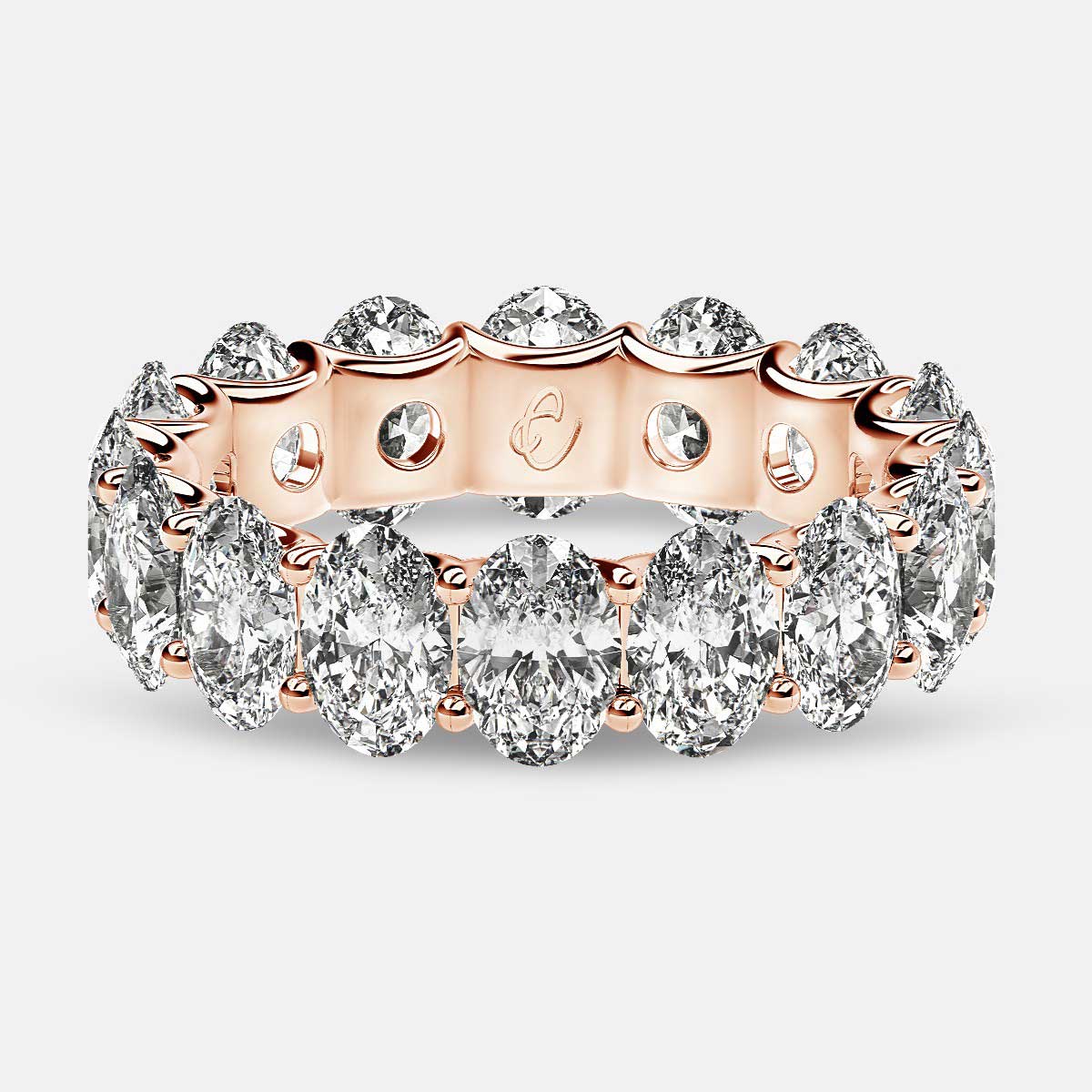 Curved Prong Eternity Ring with Oval Diamonds in 18k Rose Gold